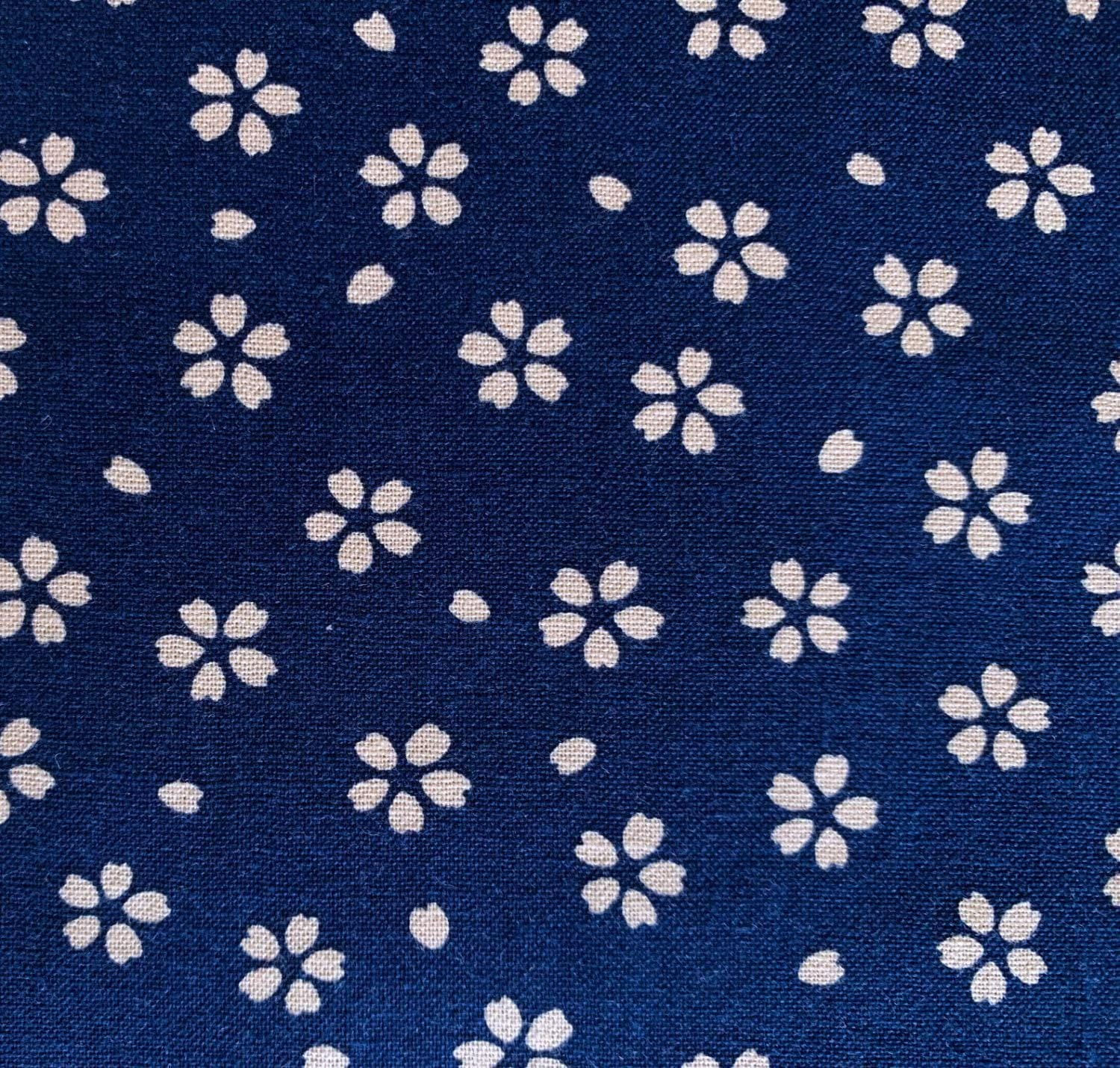 Sevenberry - Medium Cherry Blossom Cotton Fabric - Dark Blue