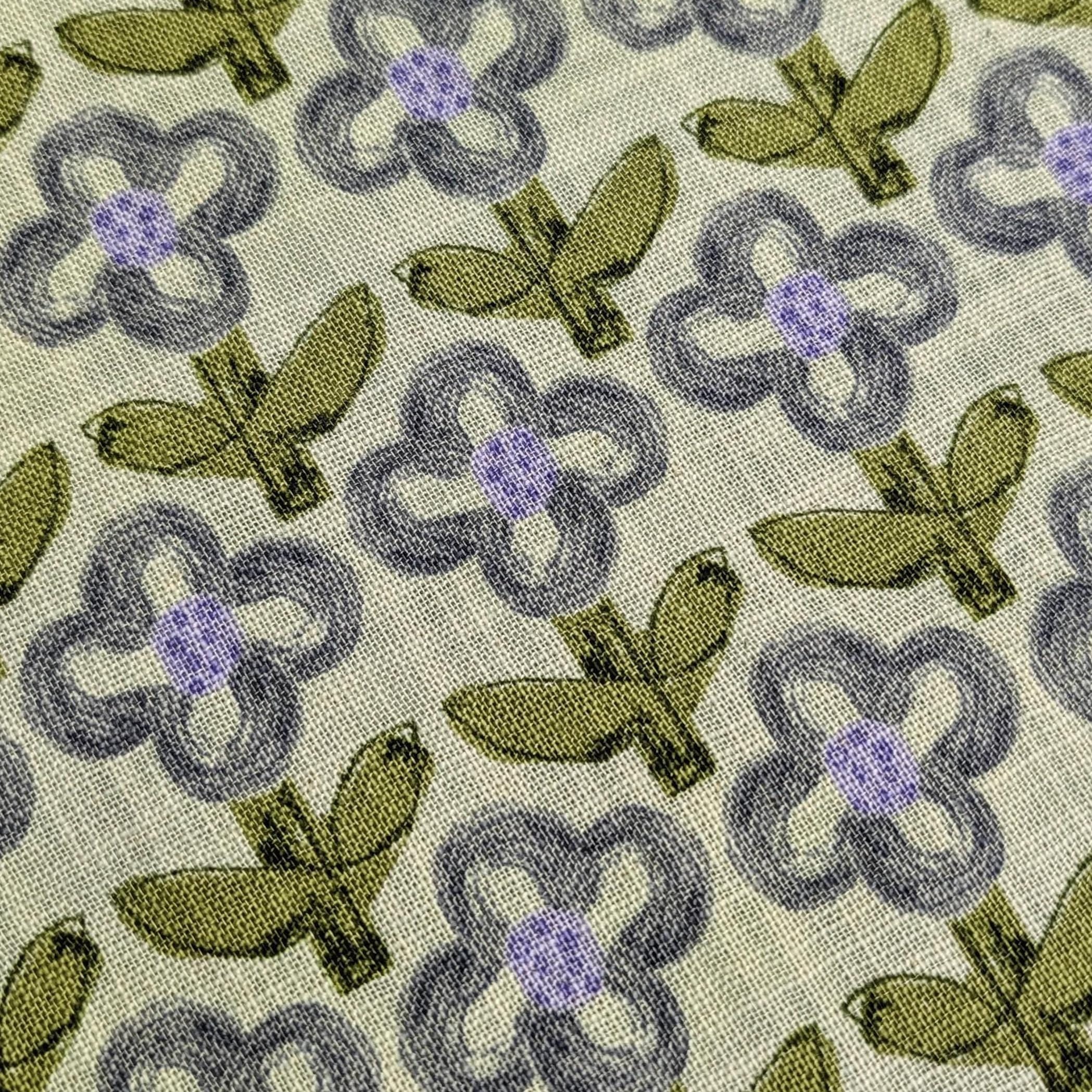 Sevenberry - NEW Standing Flowers rustic Weave Cotton Fabric - Blue and Green