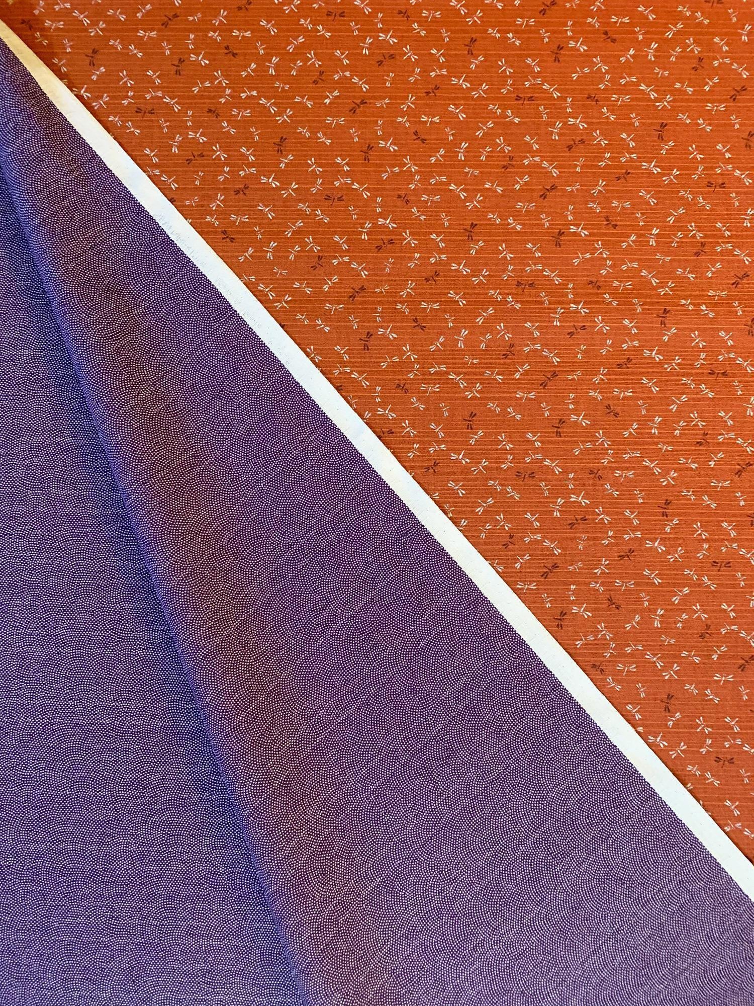 Sevenberry - Double Sided Dragonfly and Same-Komon Cotton Shantung - Orange Purple