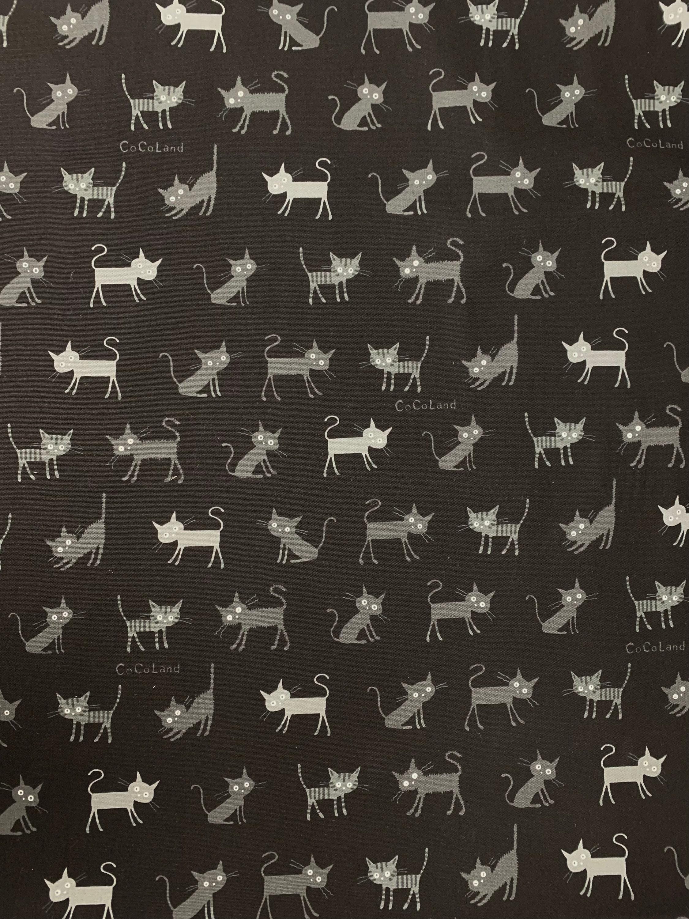 Hishiei - Cocoland Medium Cats Cotton Oxford - Black