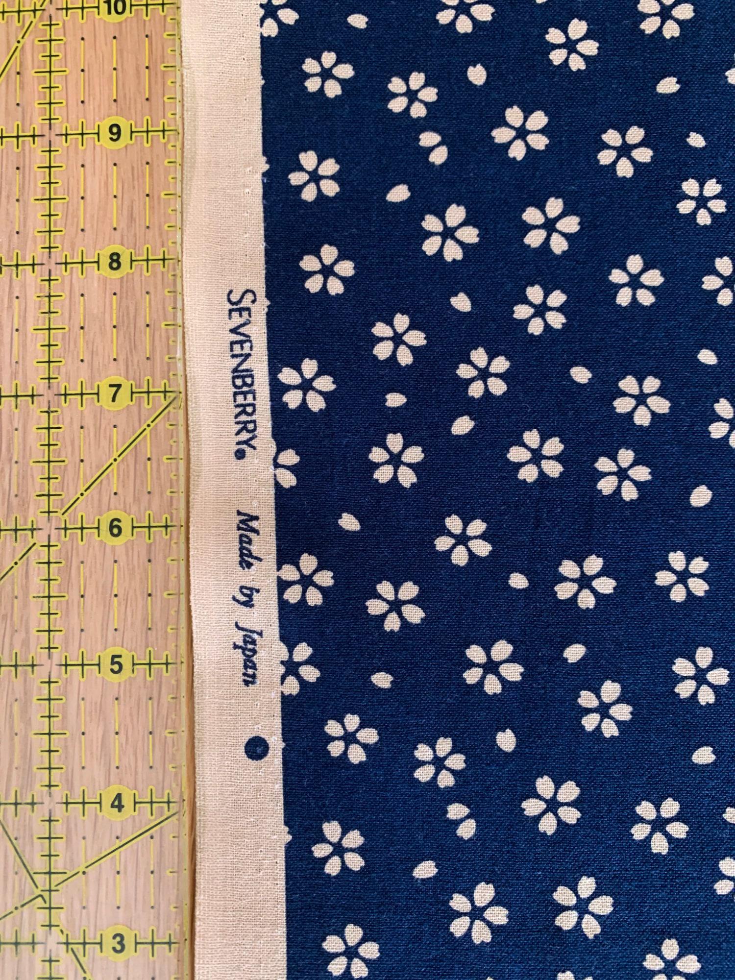 Sevenberry - Medium Cherry Blossom Cotton Fabric - Dark Blue