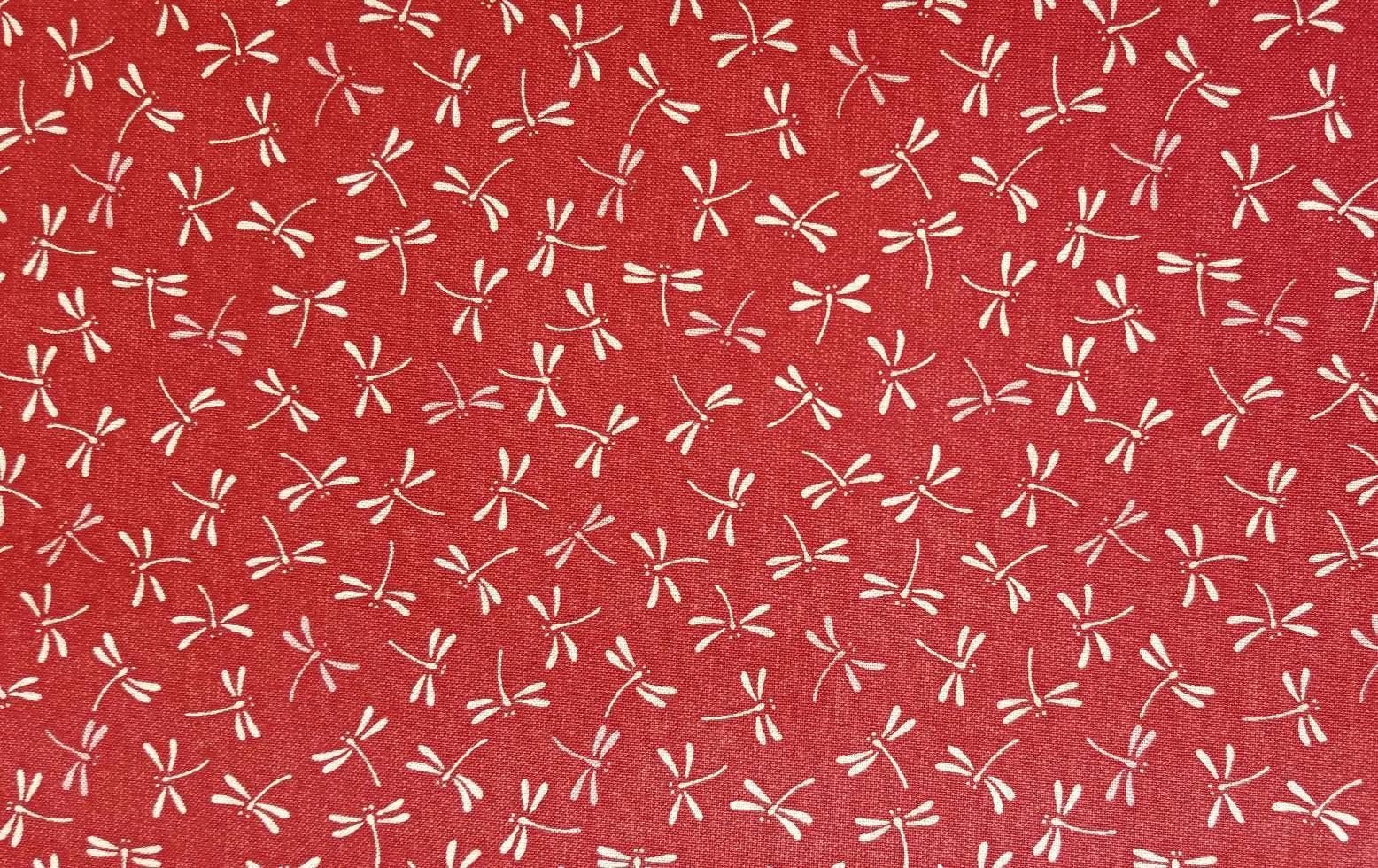 Sevenberry - Dragonflies in Red Cotton Fabric - Red