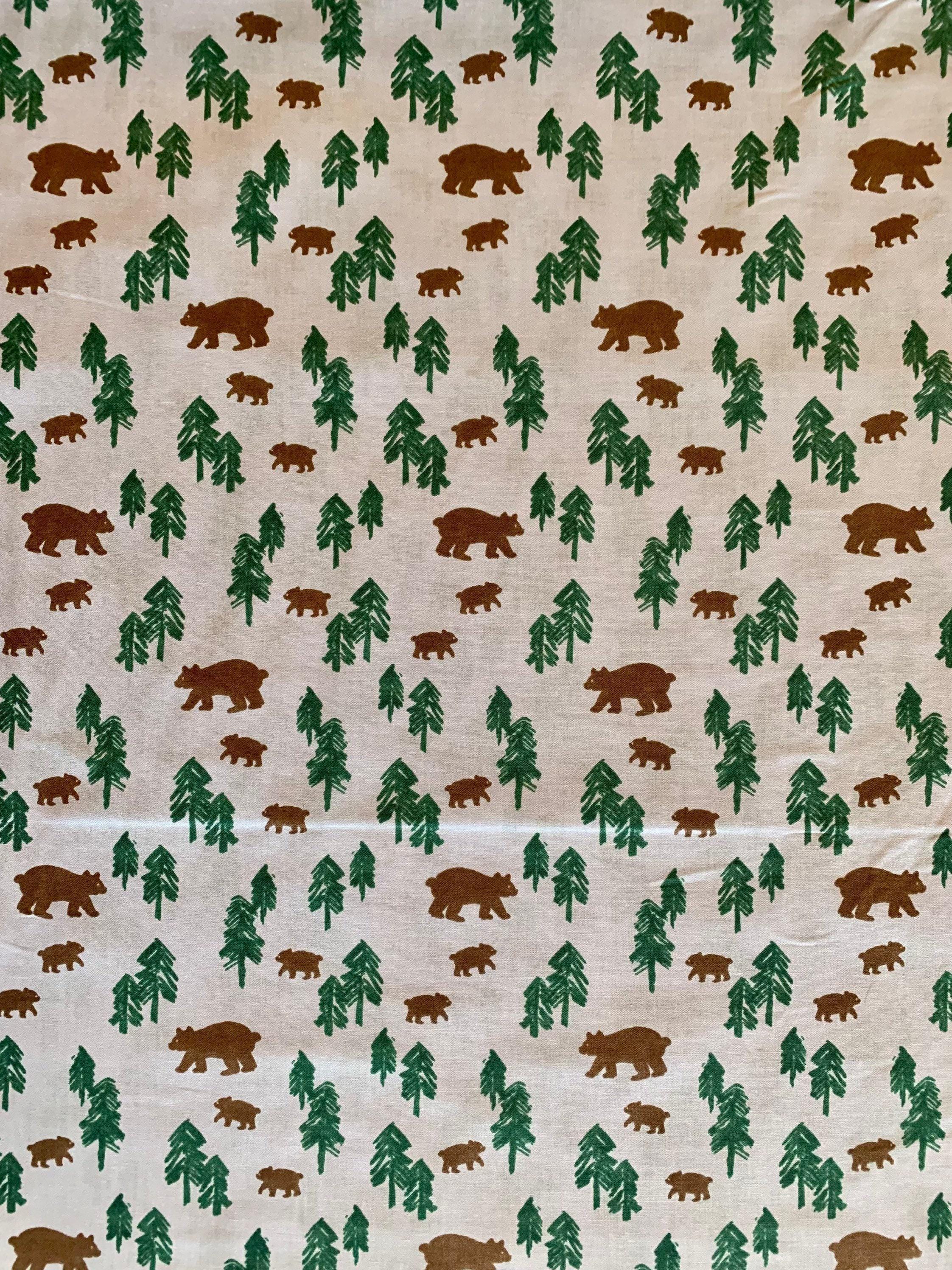Hokkoh - Bears in the Forest Cotton Fabric - Gray Green Brown
