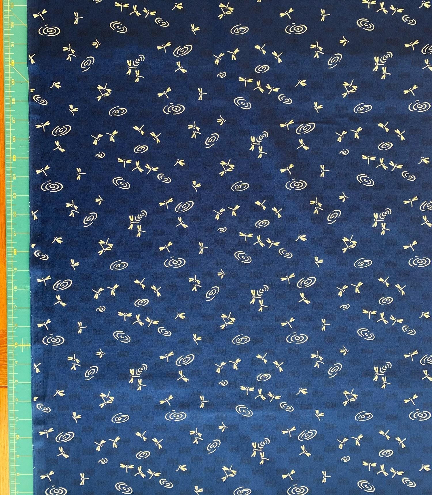 Dragonflies at the Water's Edge Japanese cotton fabric 3030-4E dark blue