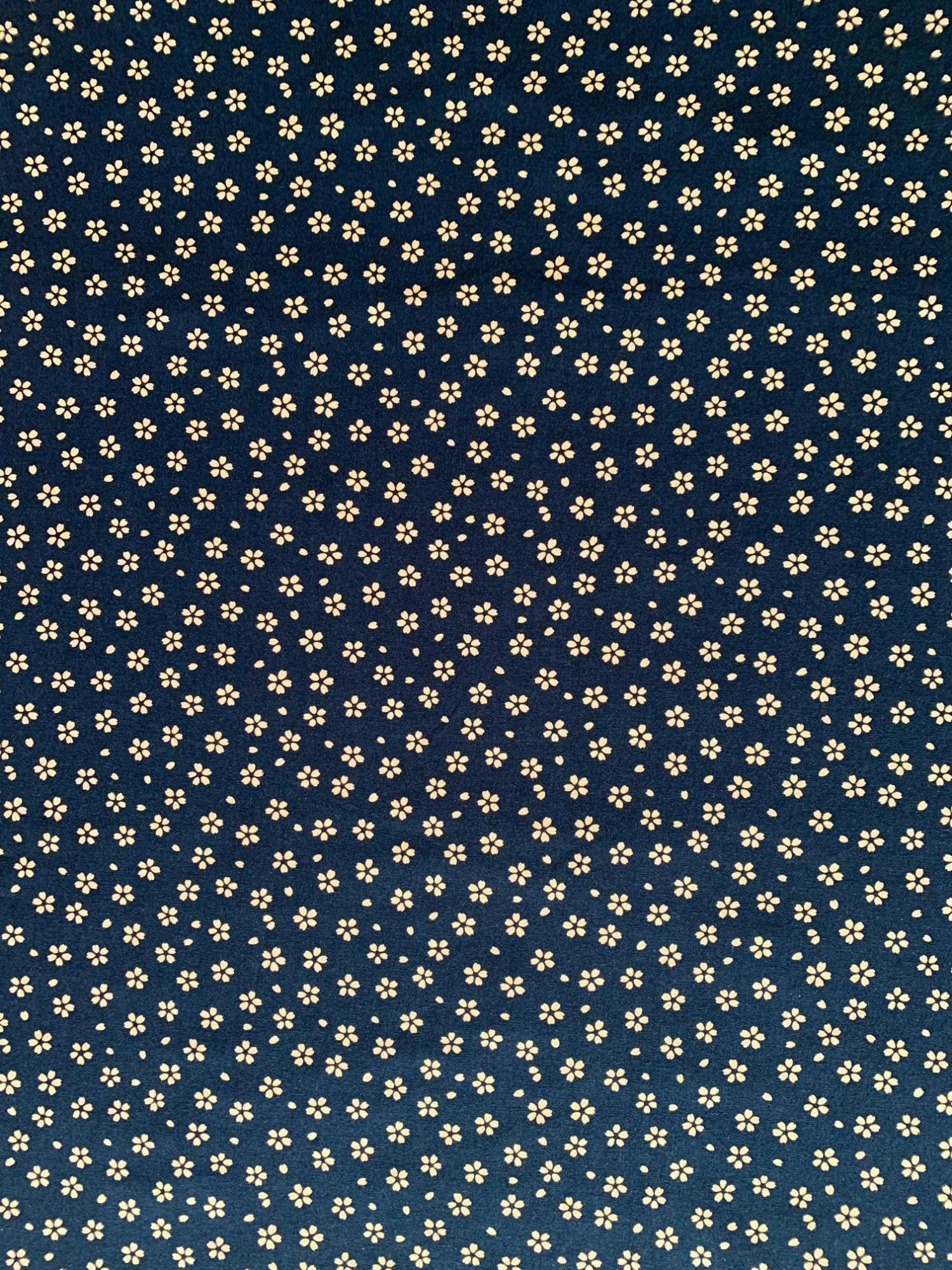 Sevenberry - Medium Cherry Blossom Cotton Fabric - Dark Blue
