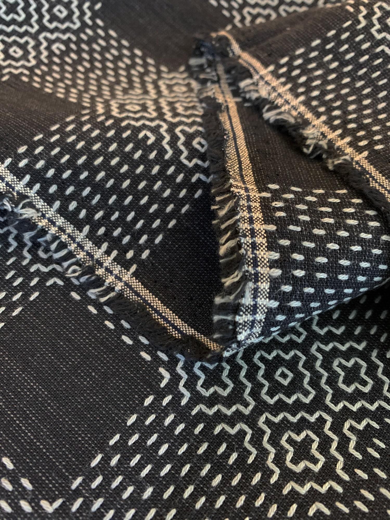 Olympus - Sashiko Sakizomemomen Fabric by the Yard - Black Gray