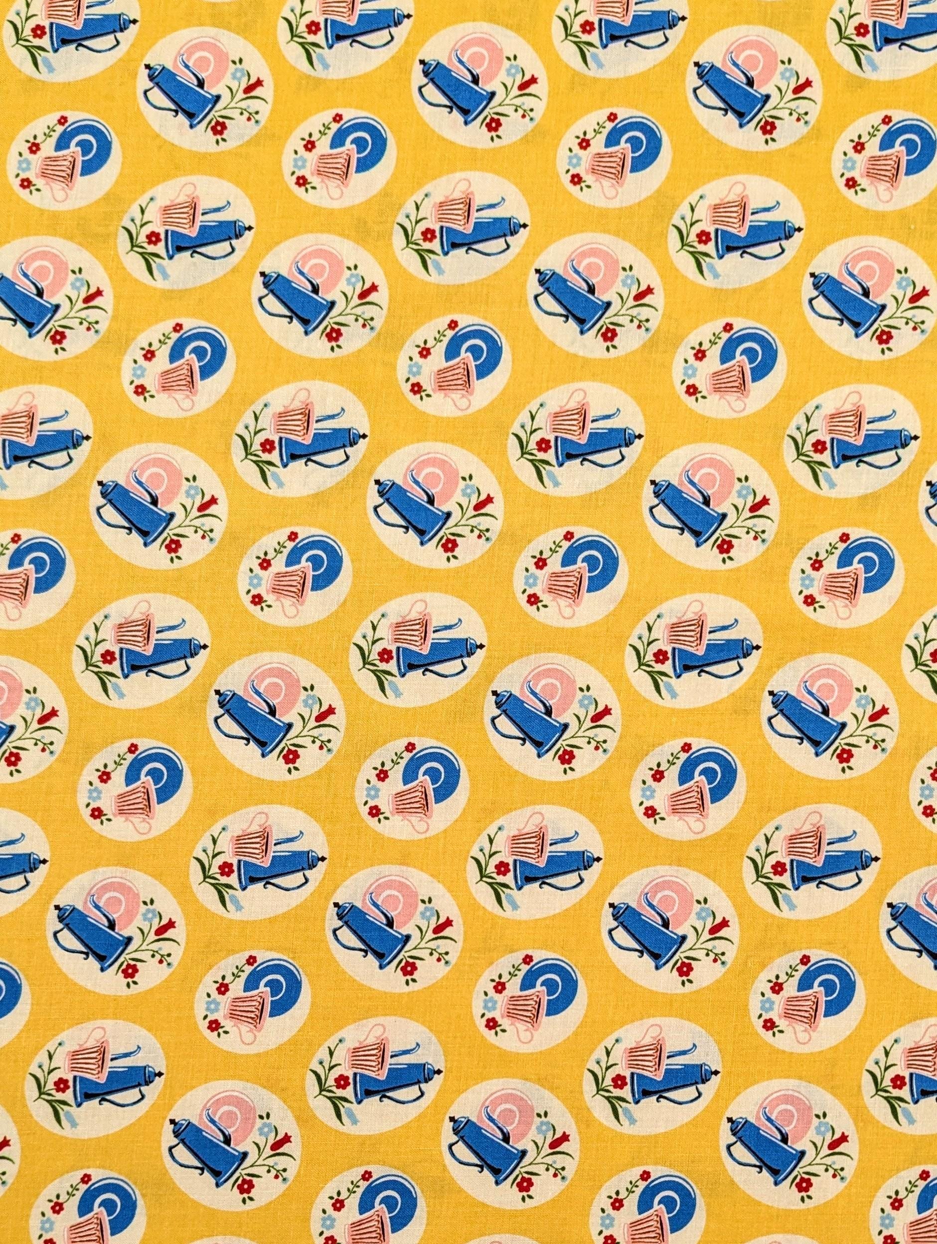 Kei - Tea Time and Flowers Cotton Fabric - Yellow