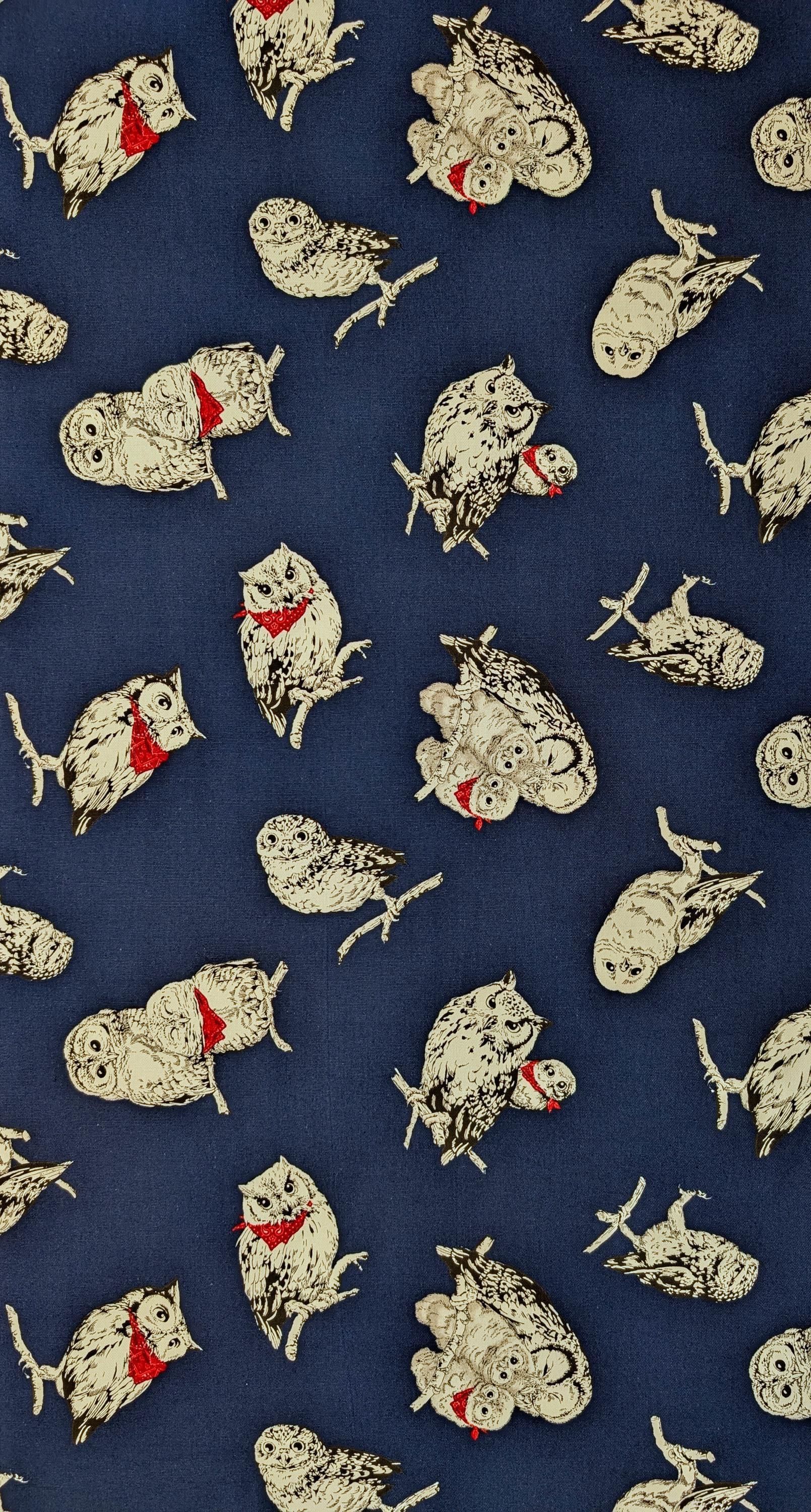 Cosmo - Owls in Bandanas Cotton Oxford - Navy Blue