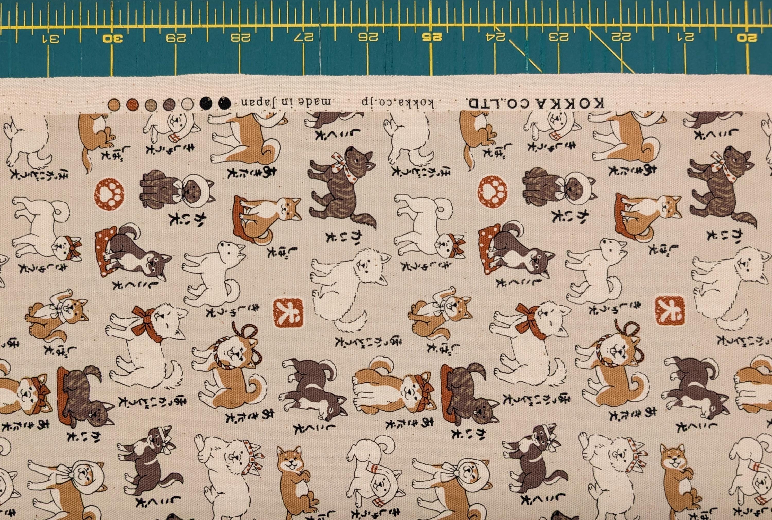 Kokka - Shiba Inu Trèfle Cotton Oxford - Beige