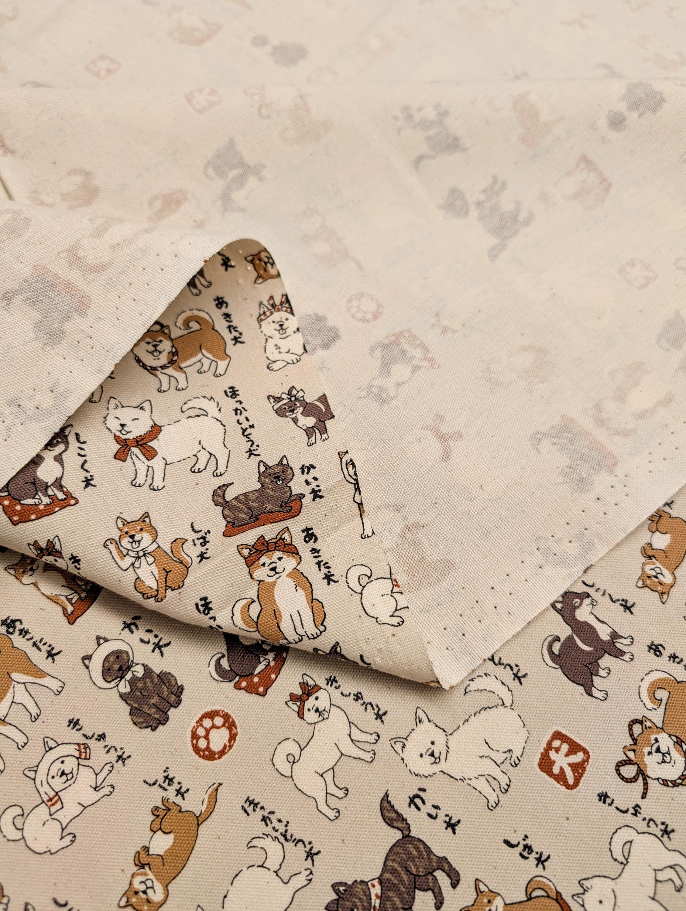 Kokka - Shiba Inu Trèfle Cotton Oxford - Beige