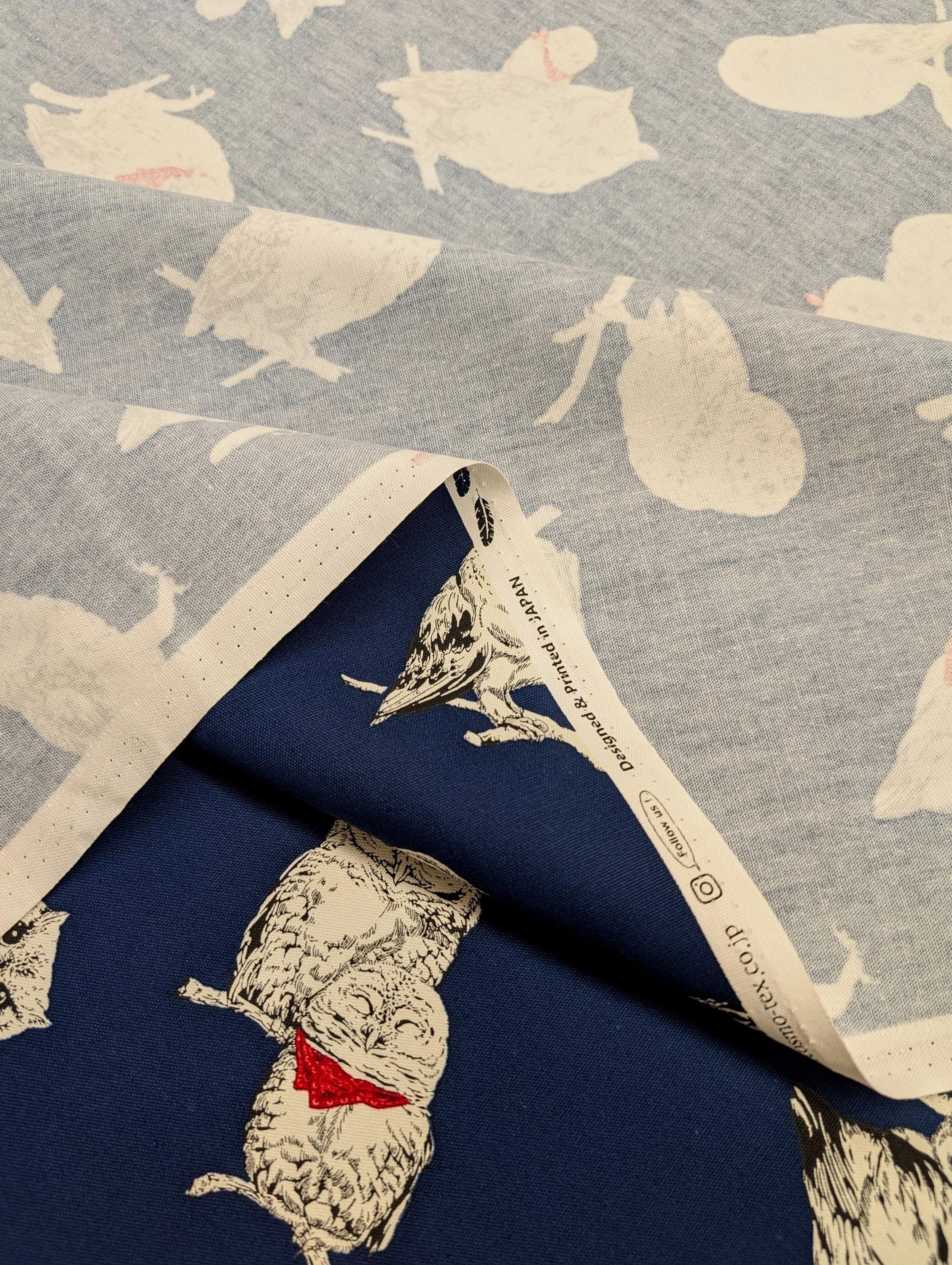 Cosmo - Owls in Bandanas Cotton Oxford - Navy Blue