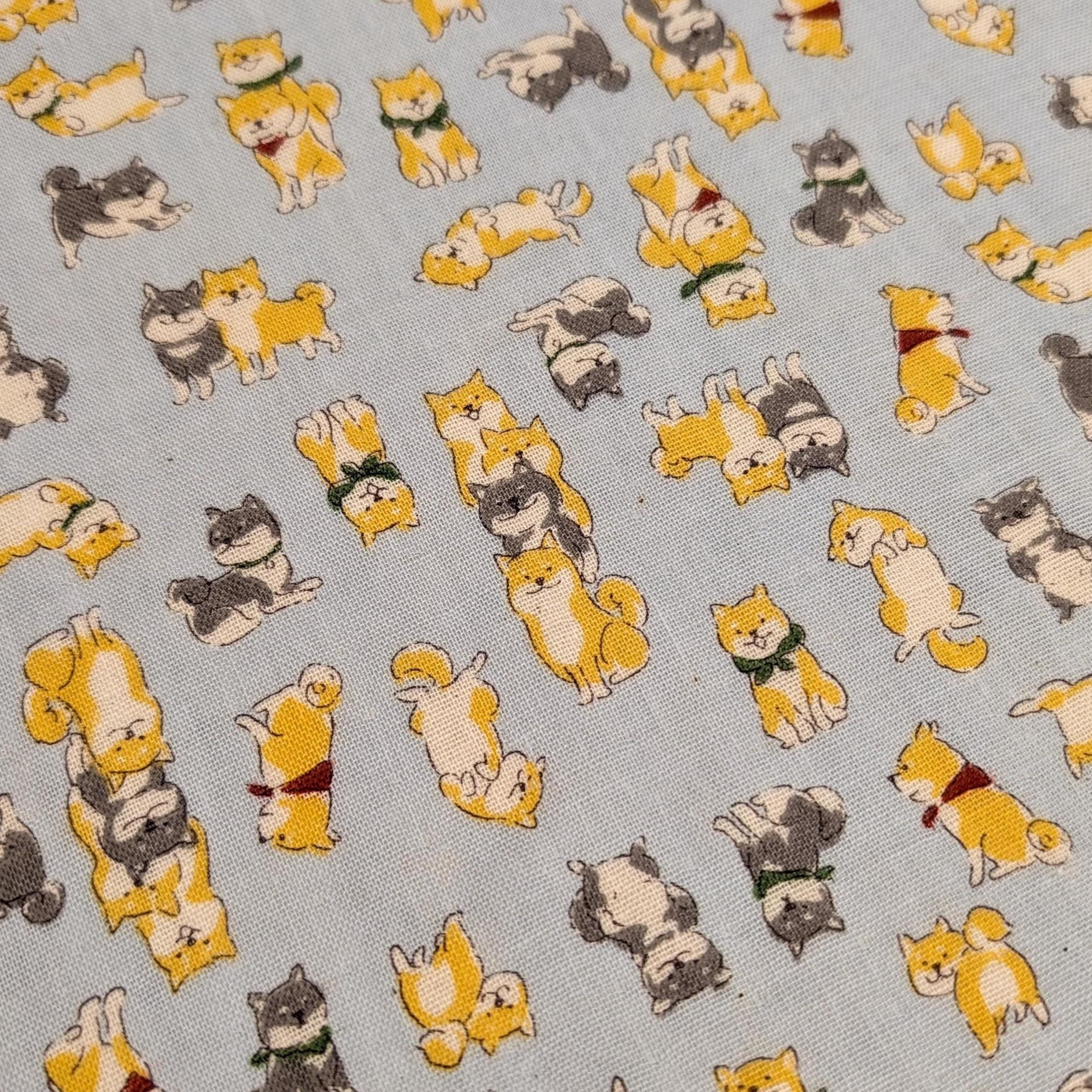 Kokka - Happy Shibas Cotton Double Gauze - Blue