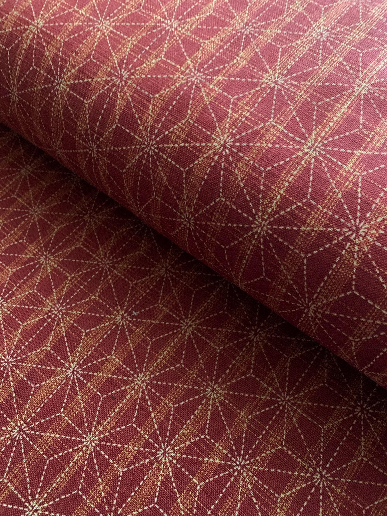 Sevenberry - Asanoha Hemp Leaf Star Cotton Fabric - Red Tan