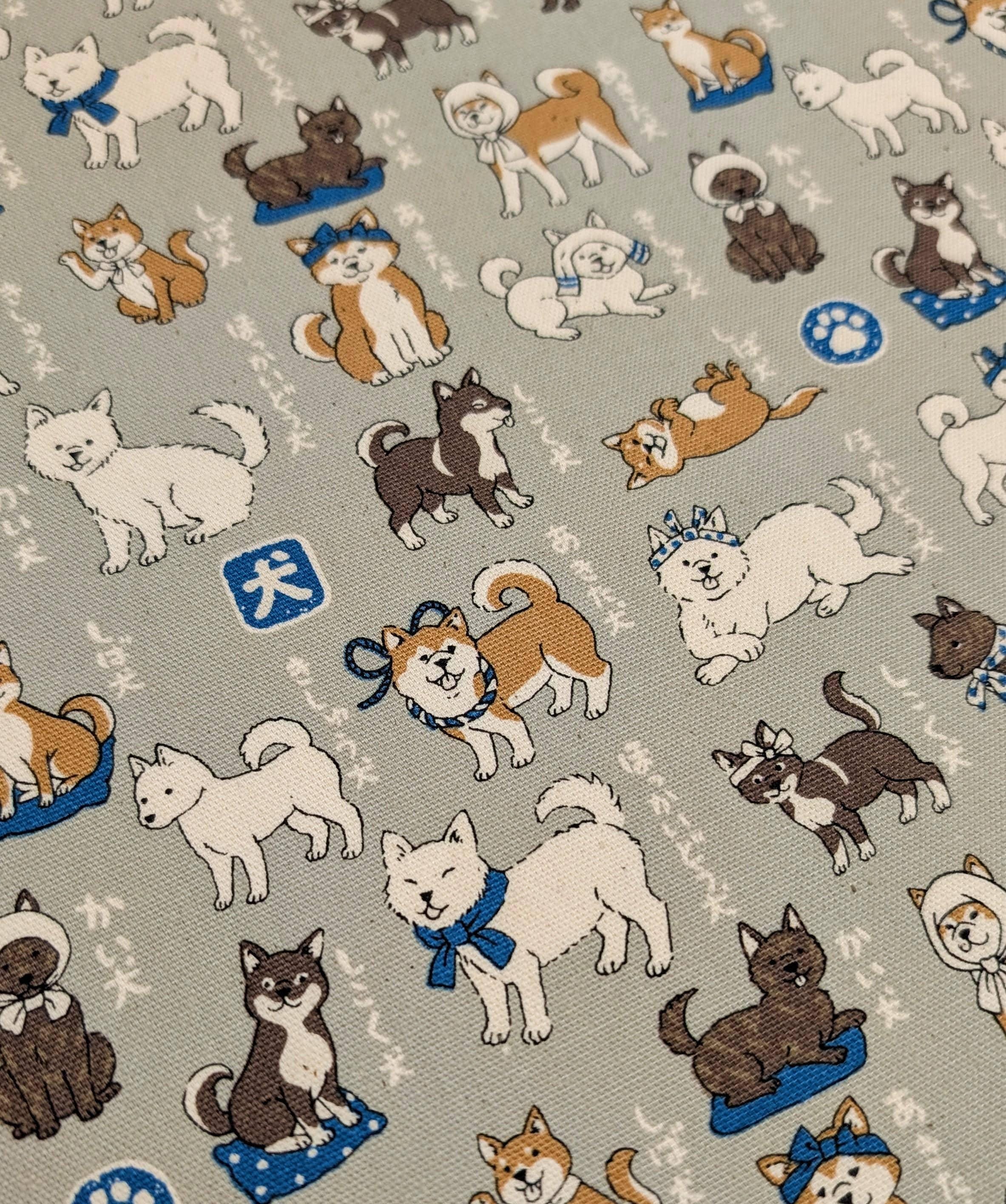 Kokka - Shiba Inu Trèfle Cotton Oxford - Gray