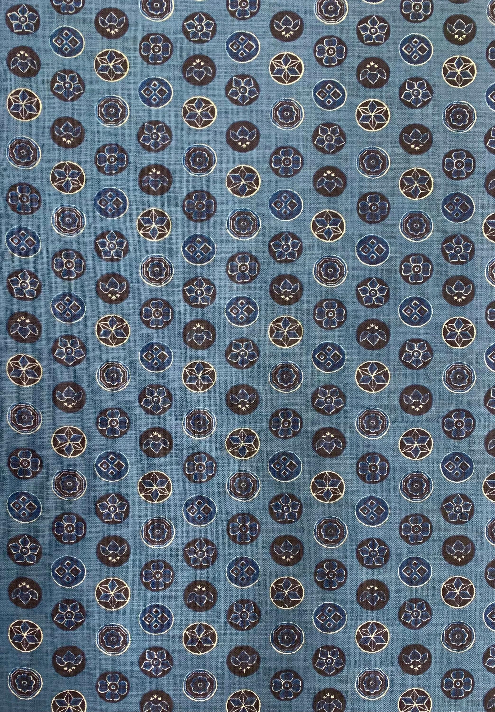 Sevenberry - Vintage Crests Cotton Fabric - Medium Blue