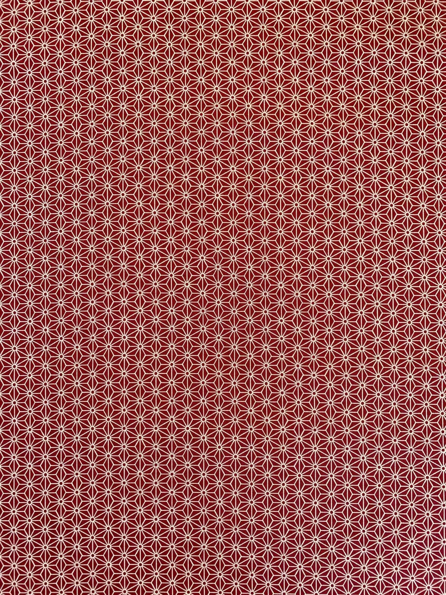 Sevenberry - Small Asanoha Stars in Beige on Red Cotton Fabric - Beige Red