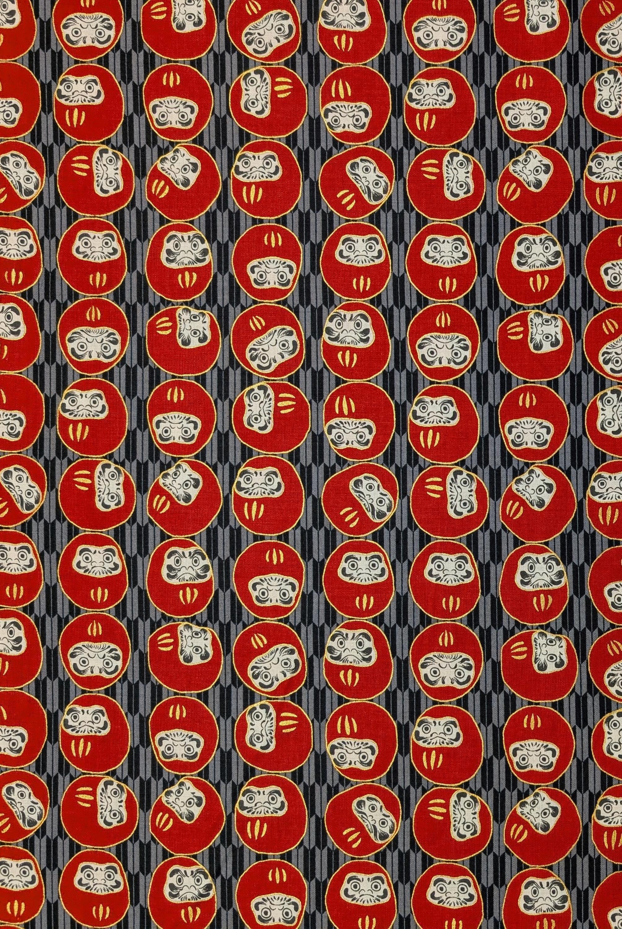 Hokkoh - Yagasuri Daruma Cotton Fabric - Gray and Black