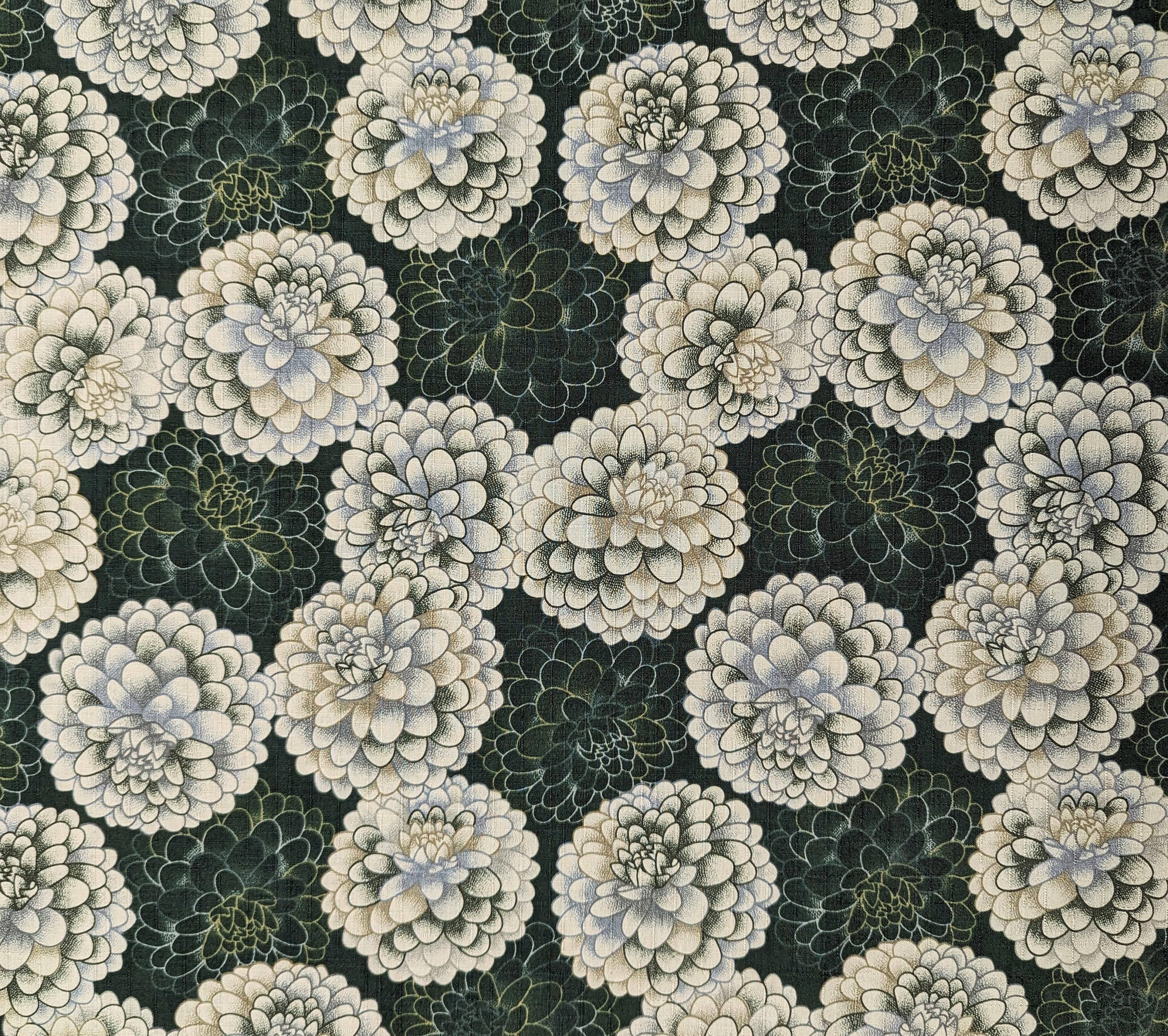 Kobayashi - Pompom Chrysanthemums Cotton Dobby - Green