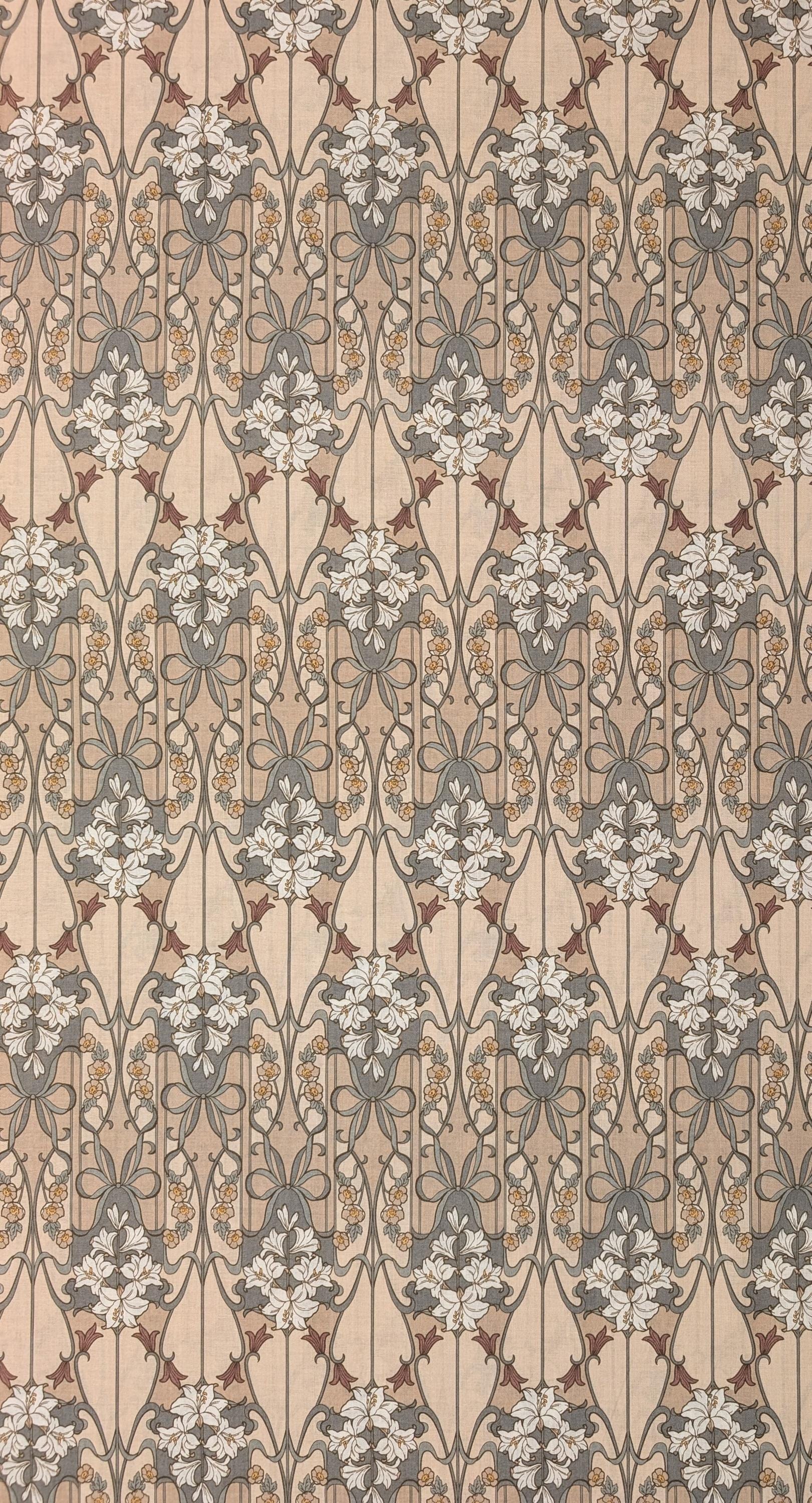 Hokkoh - Nouveau Flower Filigree Cotton Lawn - Light Brown and Beige