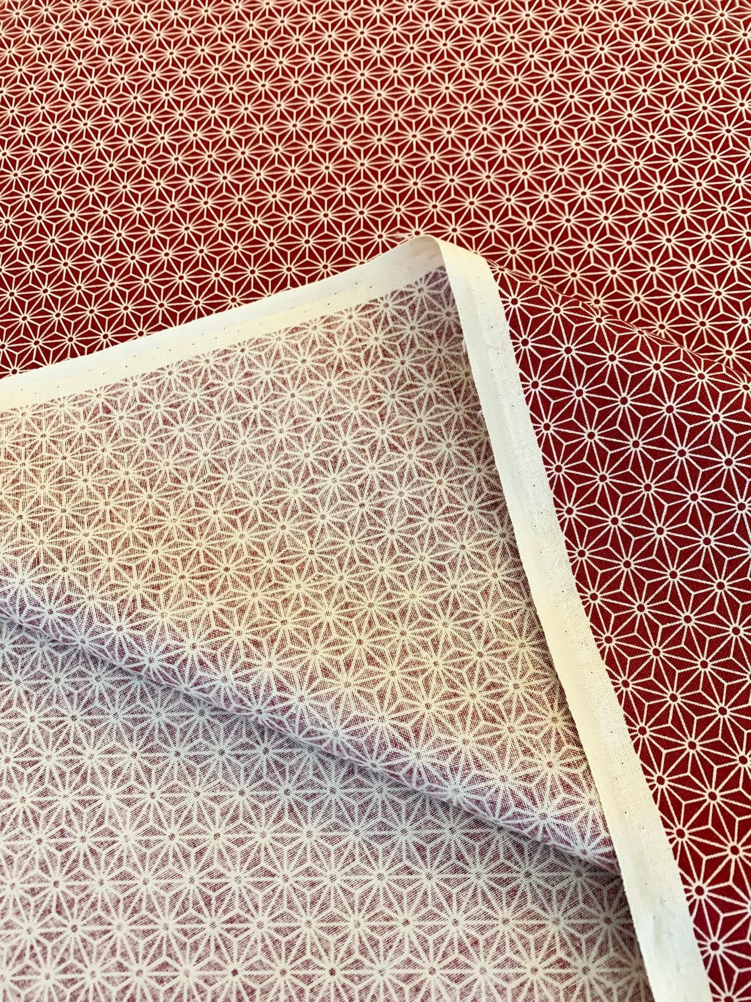 Sevenberry - Small Asanoha Stars in Beige on Red Cotton Fabric - Beige Red
