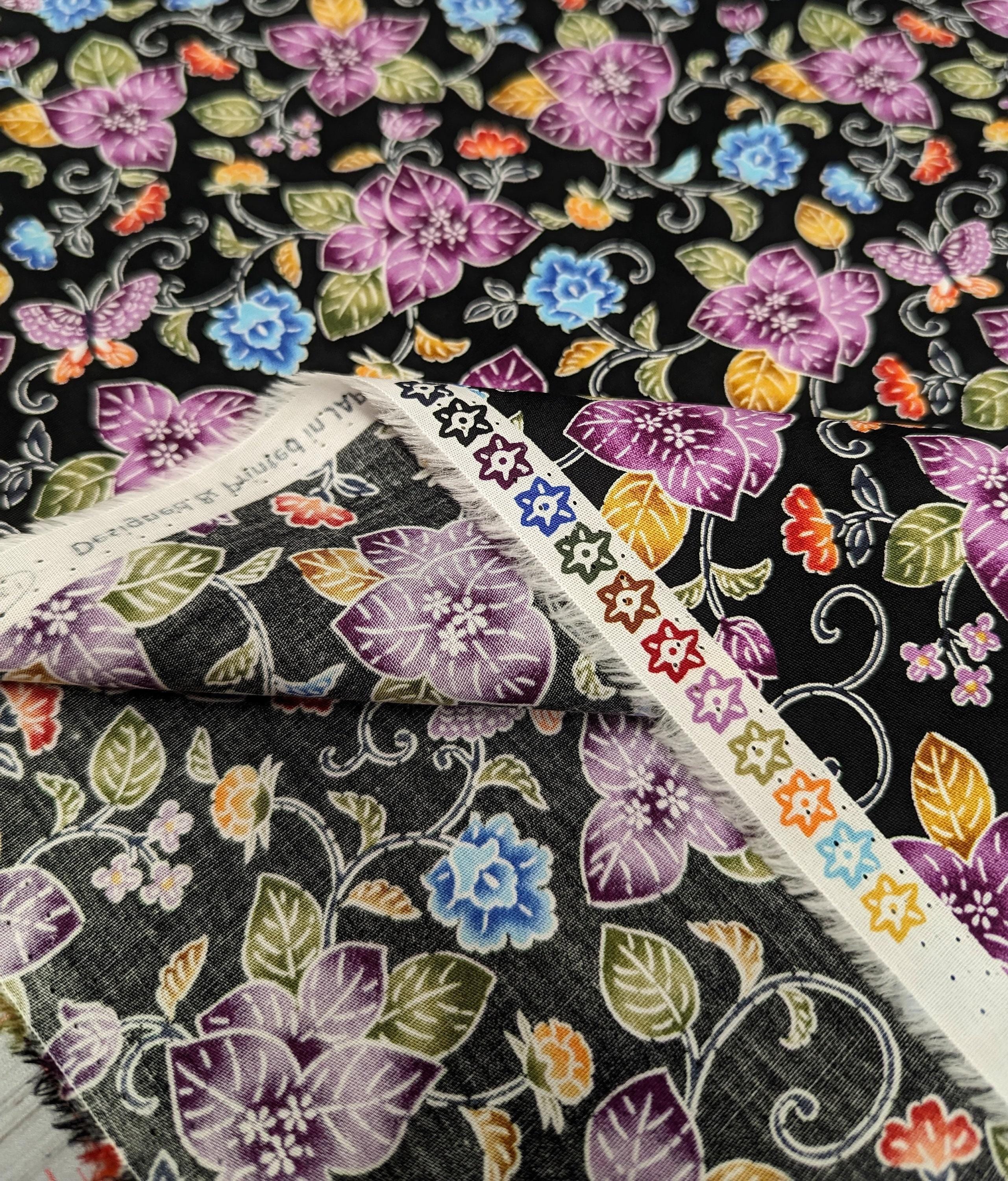 Cosmo - Tropical Bingata Flowers Cotton - Black