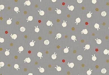 QuiltGate - Hyakka Ryoran Tiny Rabbits Cotton Fabric - Gray
