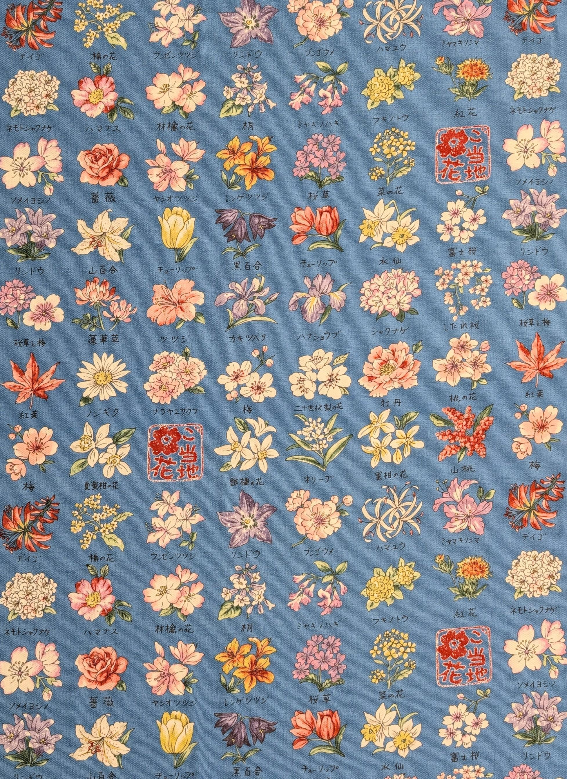 Kokka - National Flowers Cotton Oxford - Blue