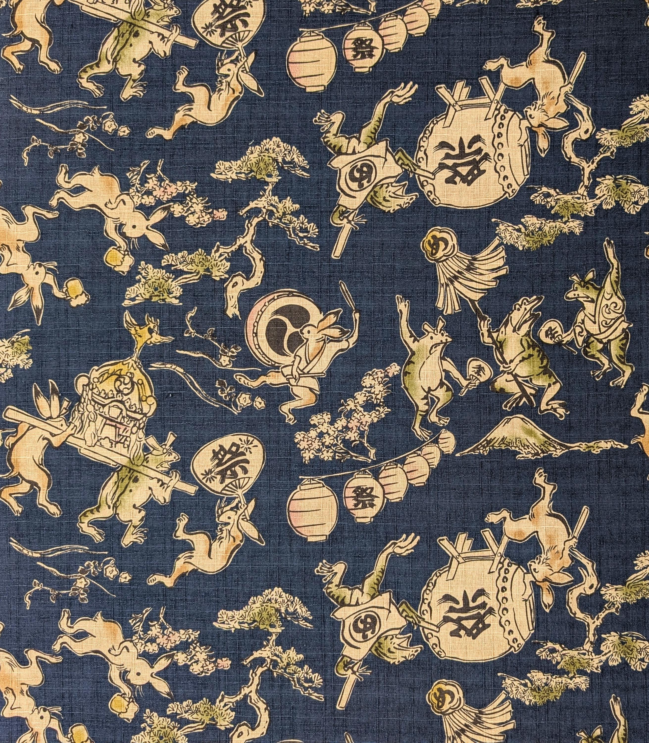 NEW Taiko Animals Hokkoh Japanese cotton dobby fabric 1024-130-4 D blue