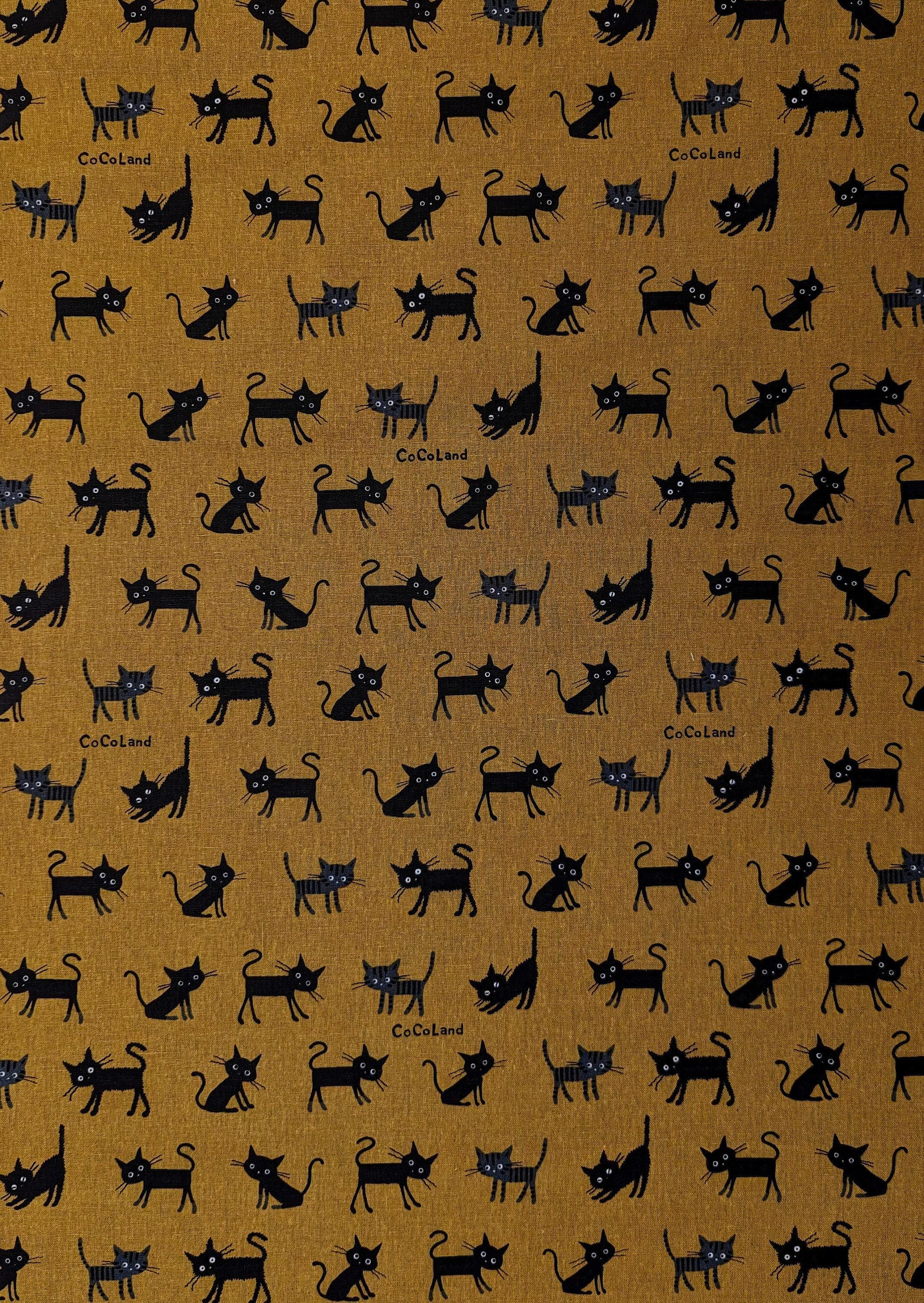 Hishiei - Cocoland Medium Cats Cotton/Linen Oxford - Mustard