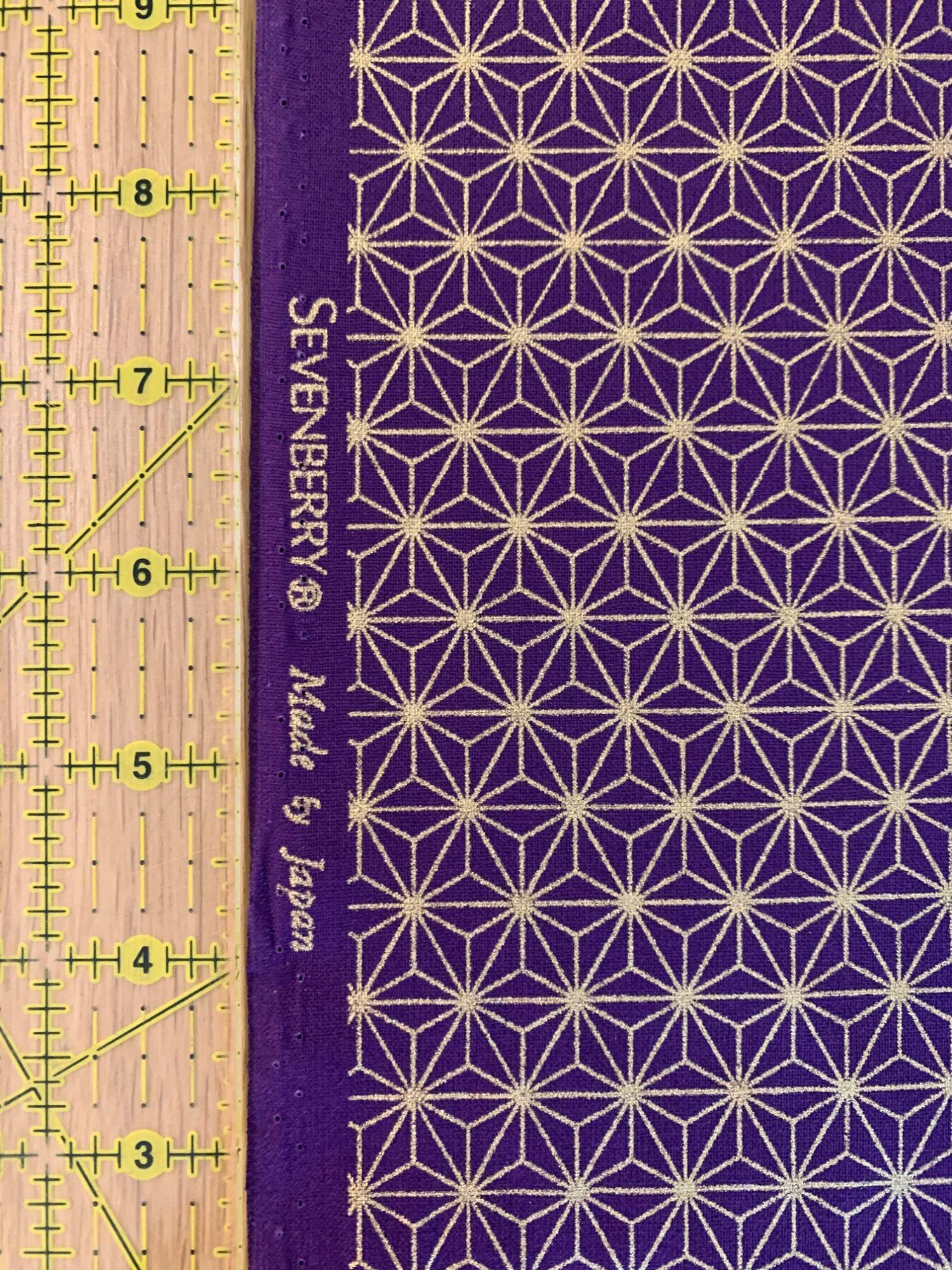 Sevenberry - Golden Asanoha Stars Cotton Fabric - Purple