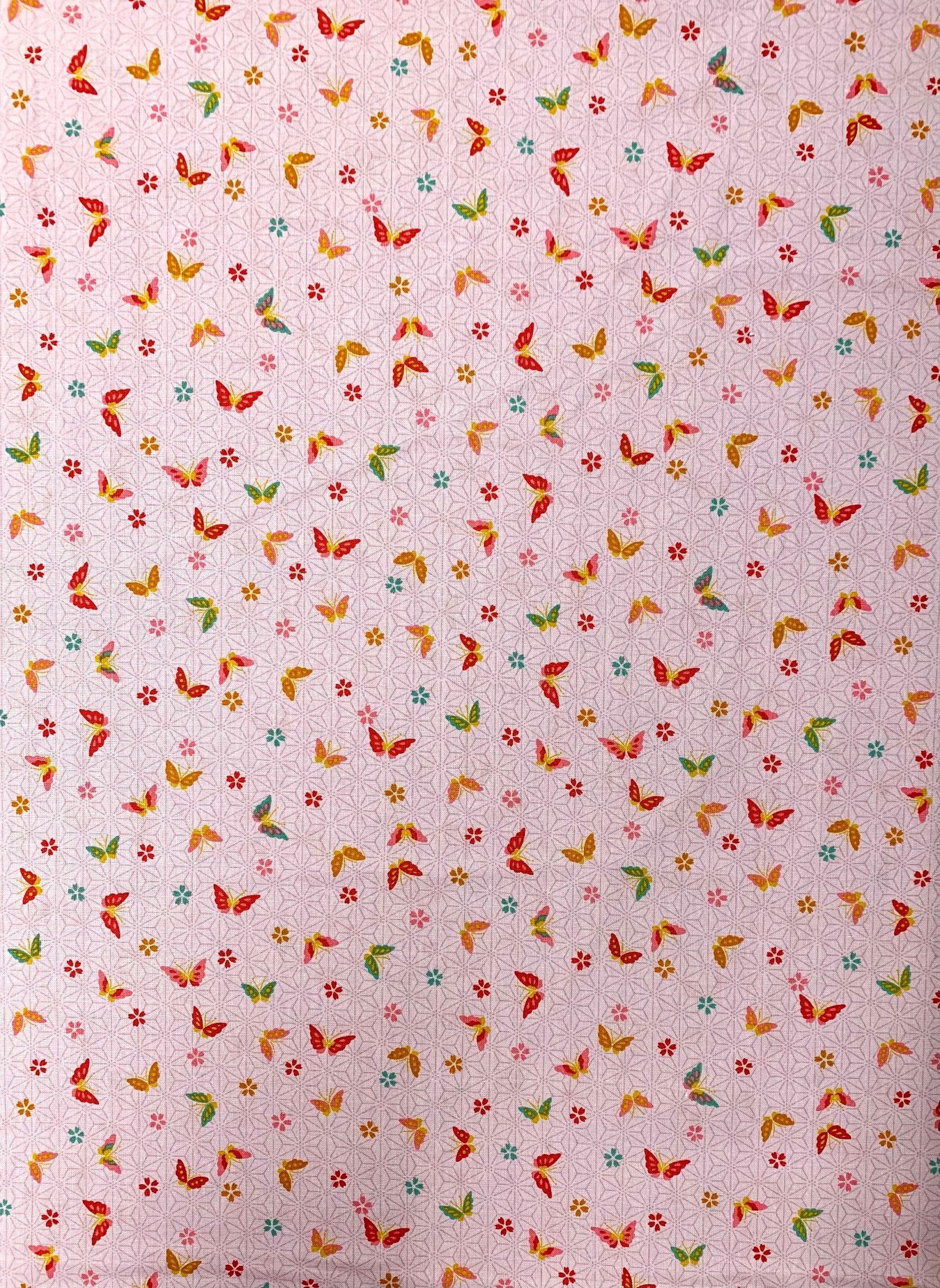 Sevenberry - Little Butterflies and Asanoha Stars Cotton Fabric - Pale Pink
