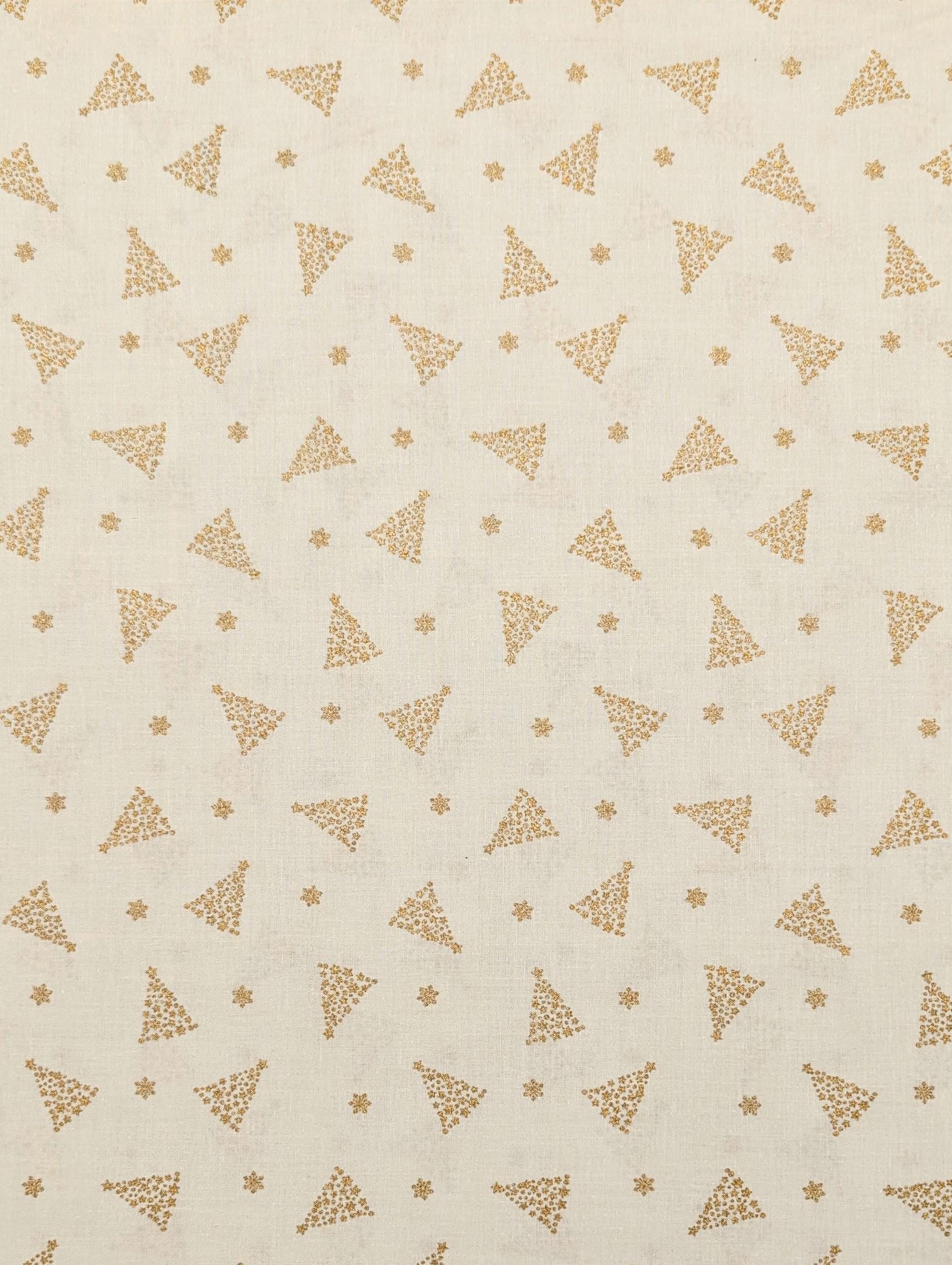 Hishiei - Golden Holiday Trees Cotton Fabric - White