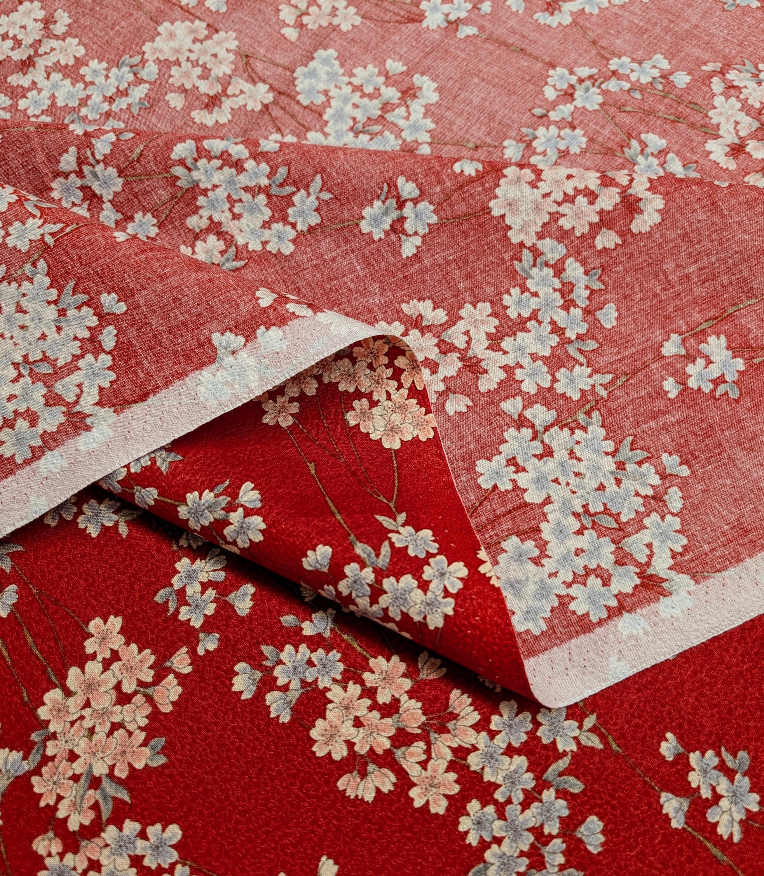 Sakura Flowers & Branches Asano Japanese crepe cotton fabric 0606-66 A red