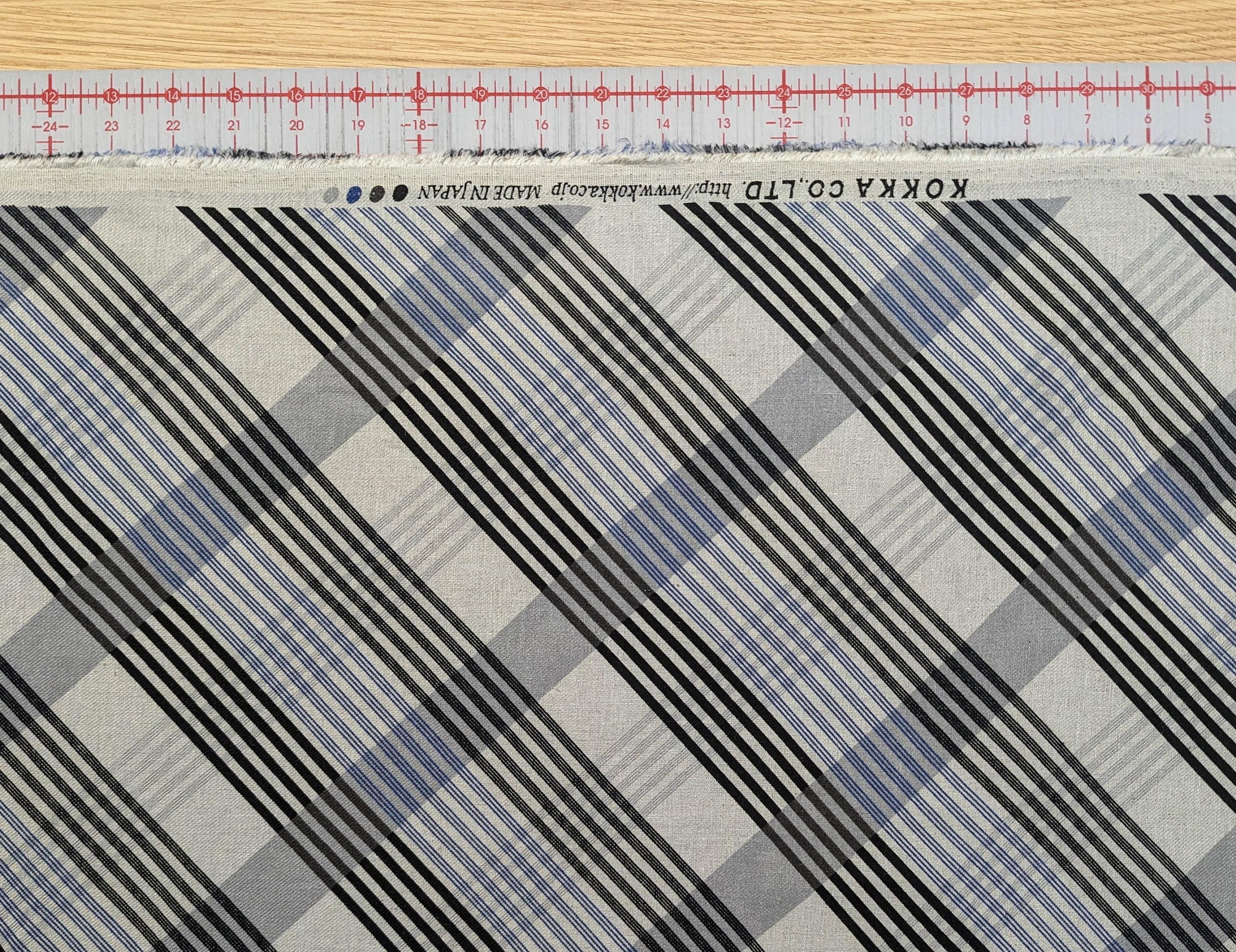 Kokka - Plaid Stripe Cotton/Linen Fabric - Blue