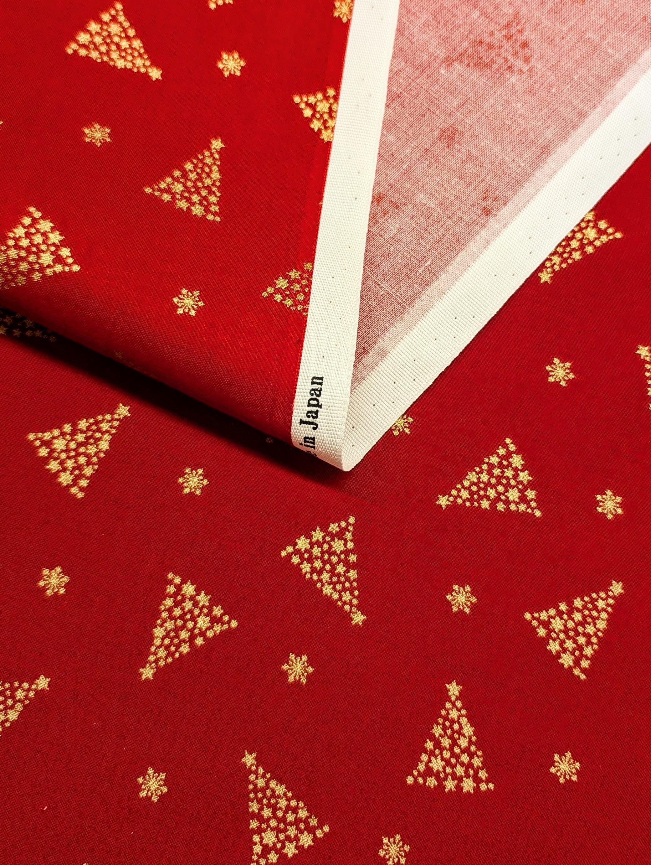 Hishiei - Golden Holiday Trees Cotton Fabric - Red
