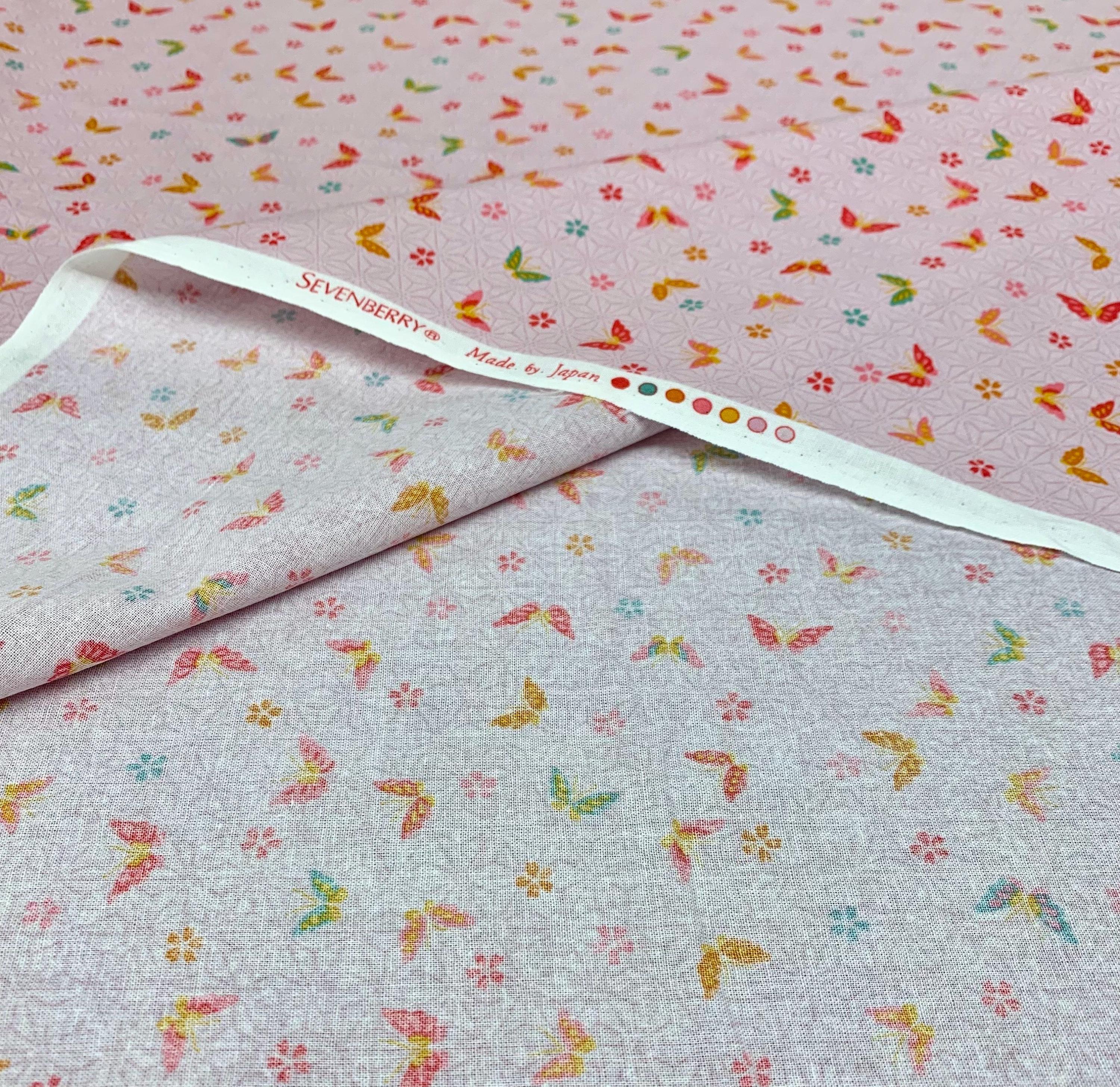 Sevenberry - Little Butterflies and Asanoha Stars Cotton Fabric - Pale Pink