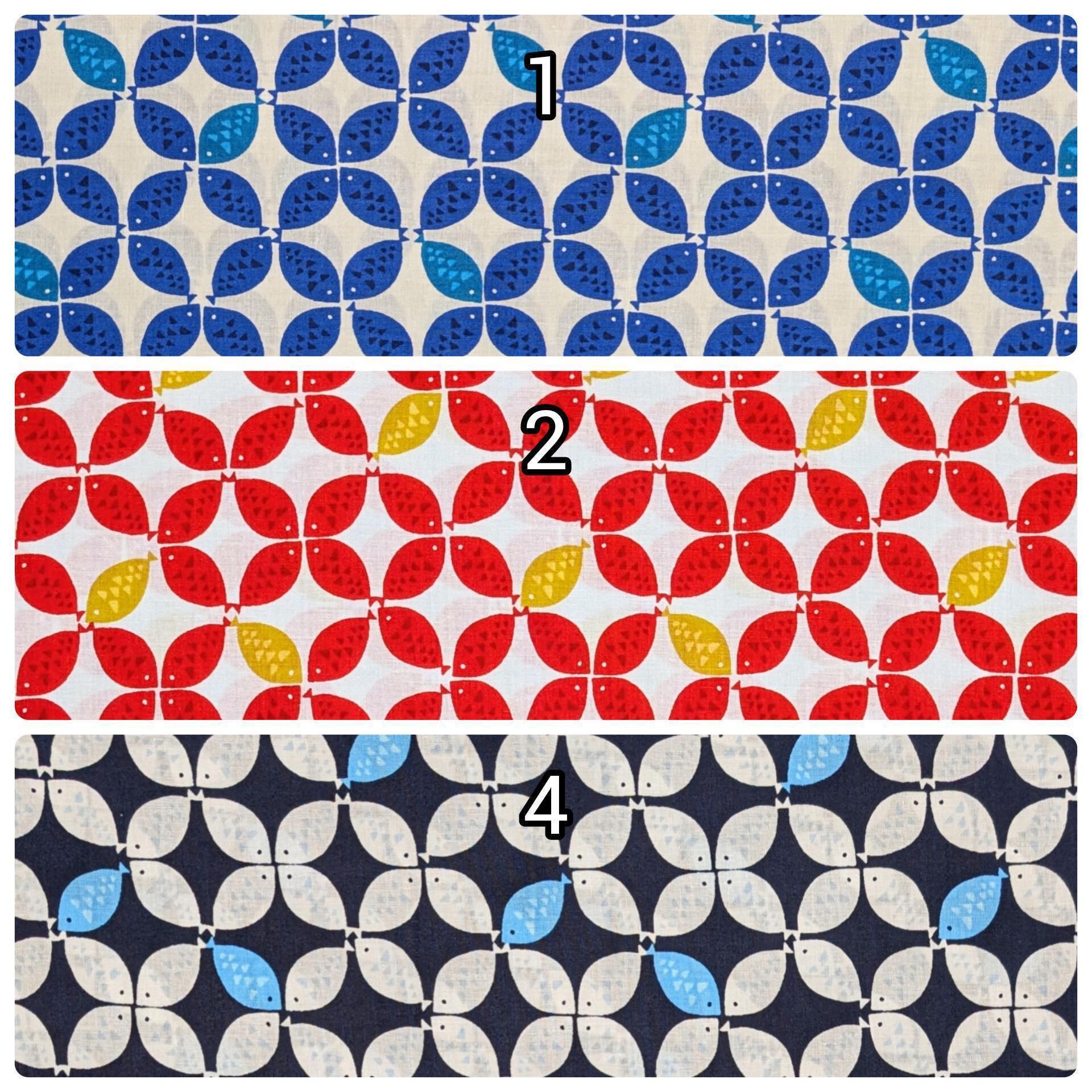 Sevenberry - Shippō Fish Cotton Fabric - White and Blue