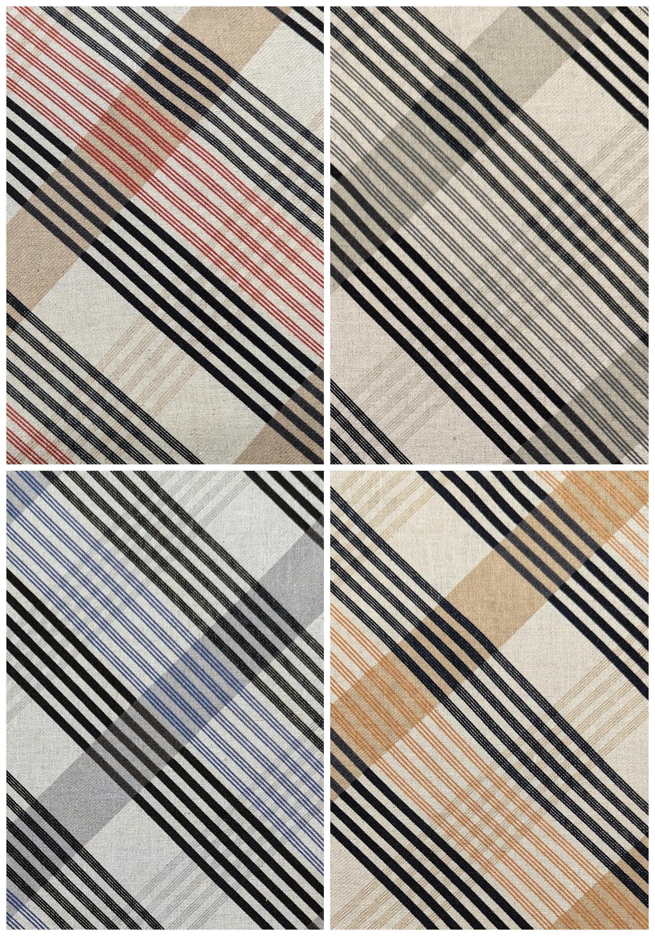 Kokka - Plaid Stripe Cotton/Linen Fabric - Blue