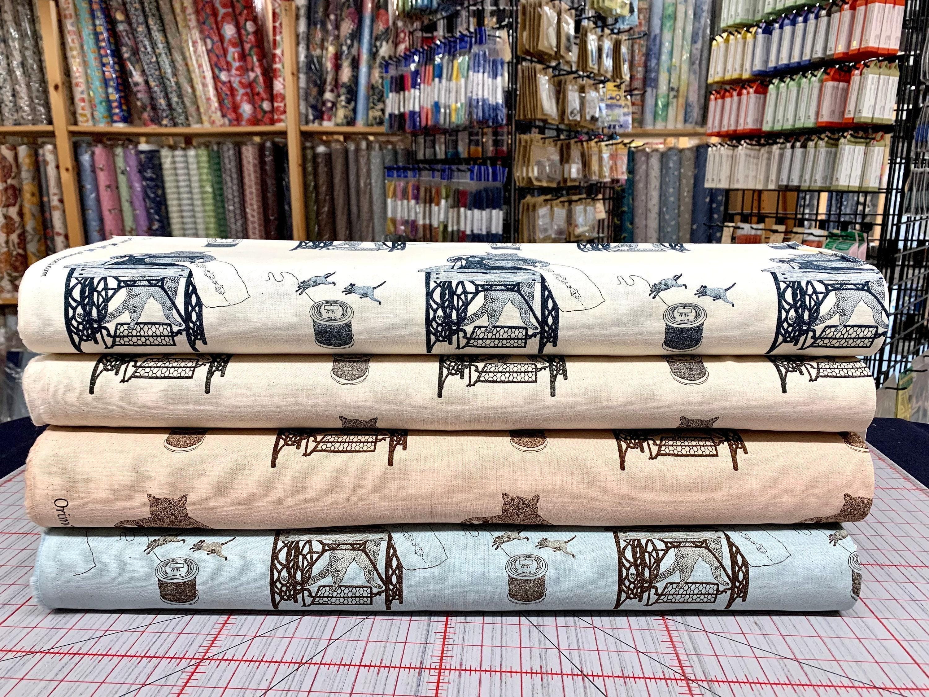 Koizumi - Purr-Fect Stitches Cats with Sewing Machines Cotton/Linen Canvas - Blue Brown