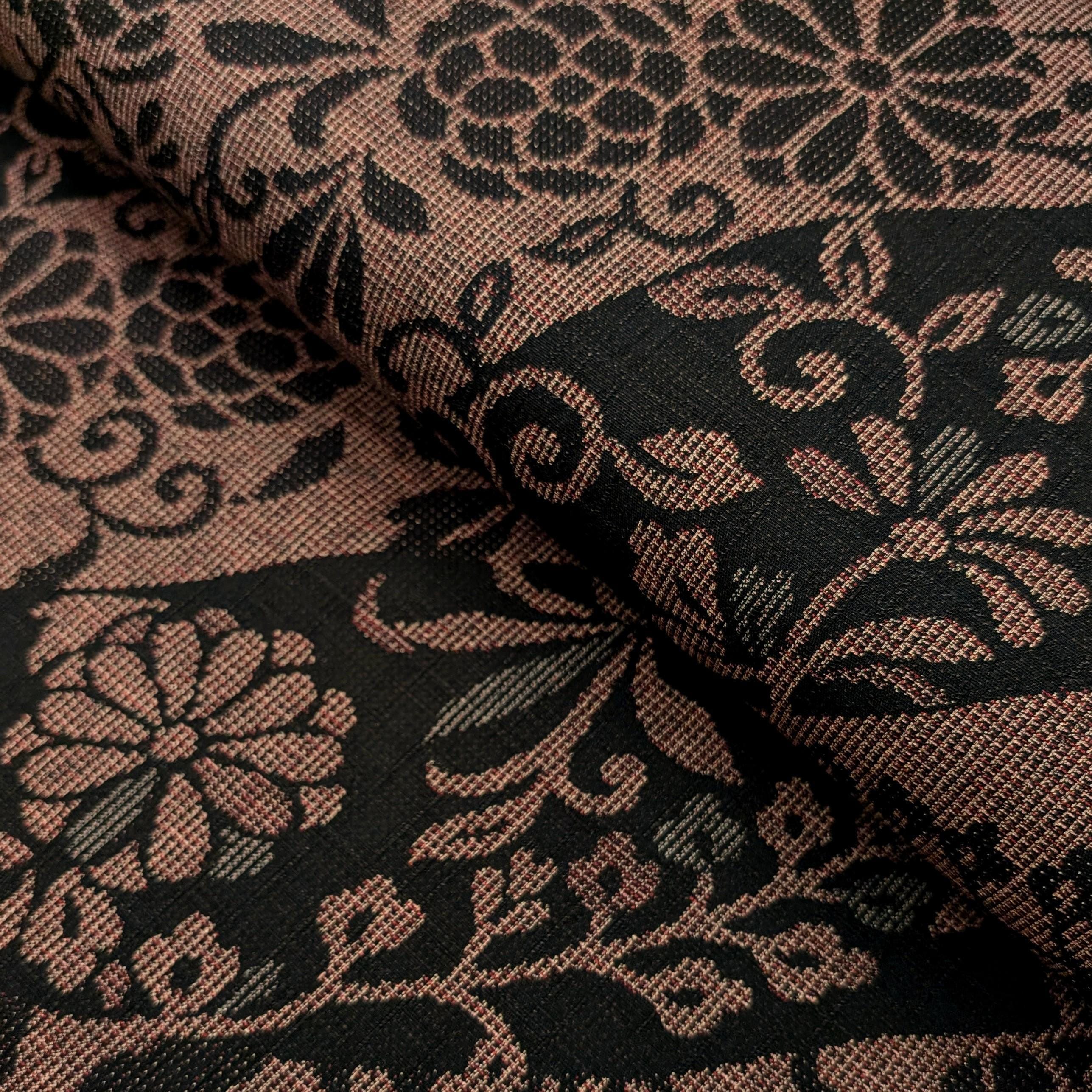 NEW Floral Silhouette Kobayashi dobby cotton fabric KTS-7020 A red & black