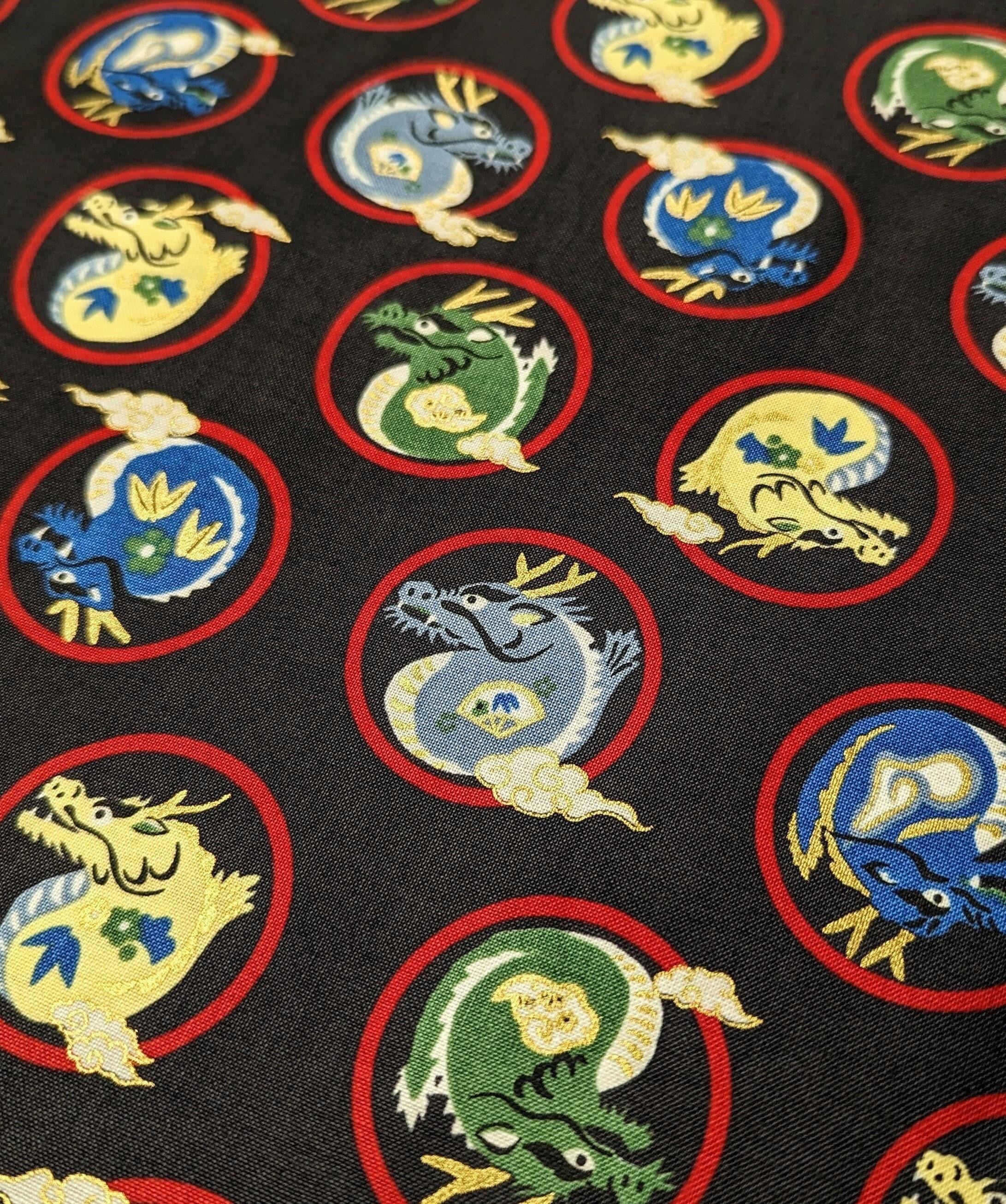 Hokkoh - Little Dragons Cotton Fabric - Black