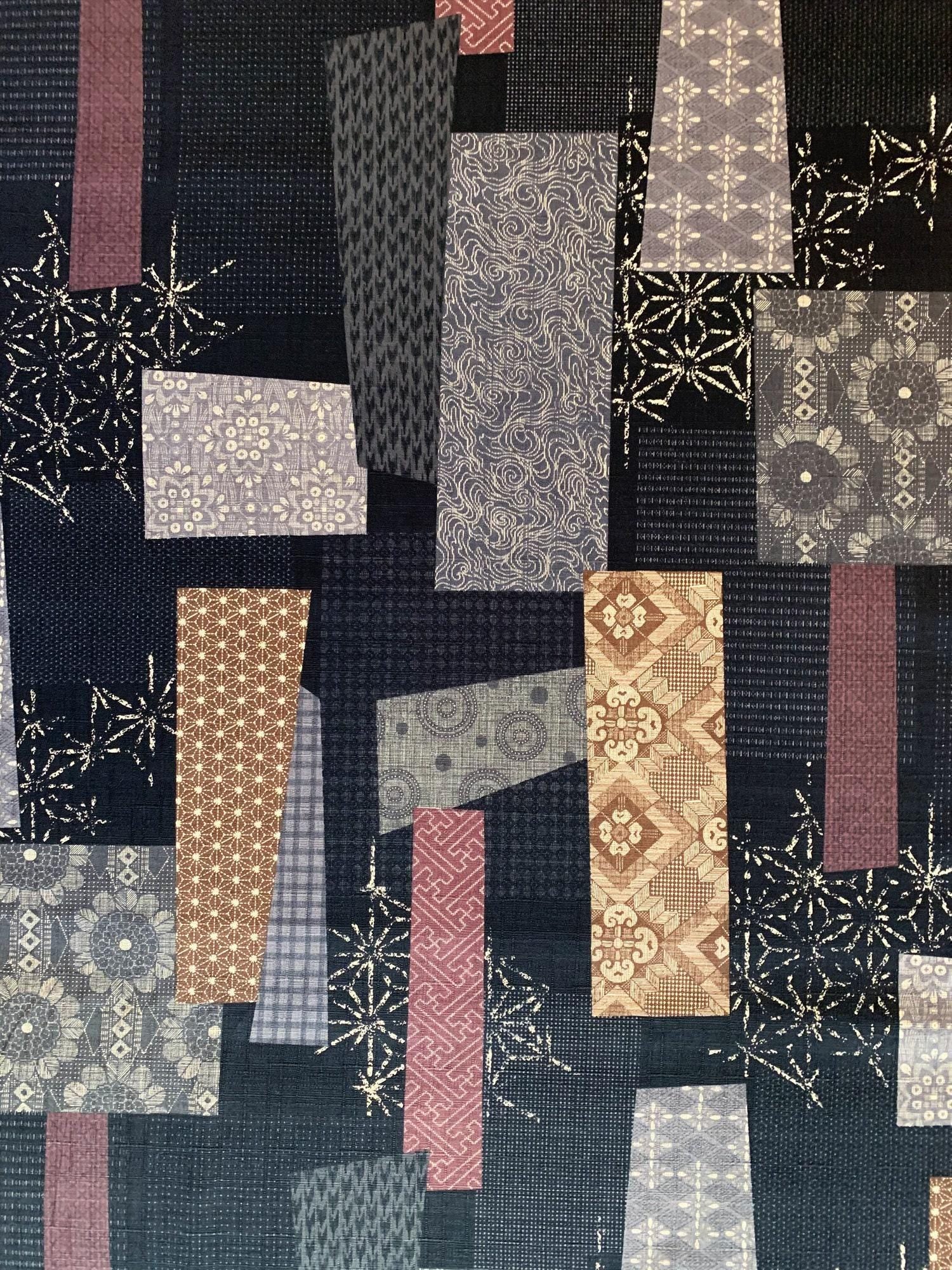 Morikiku - Boro Patchwork Print Cotton Dobby - Black Brown
