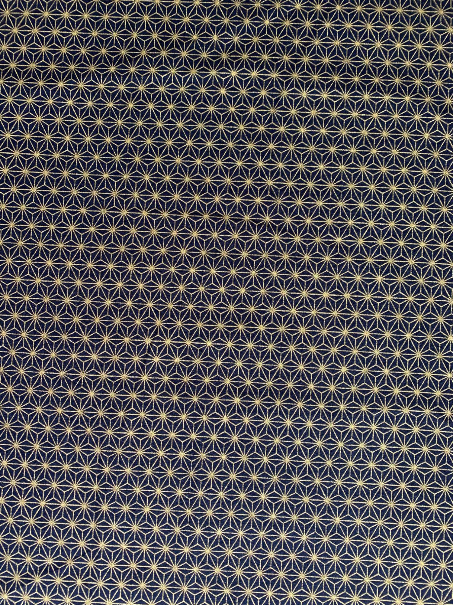 Sevenberry - Golden Asanoha Stars Cotton Fabric - Blue