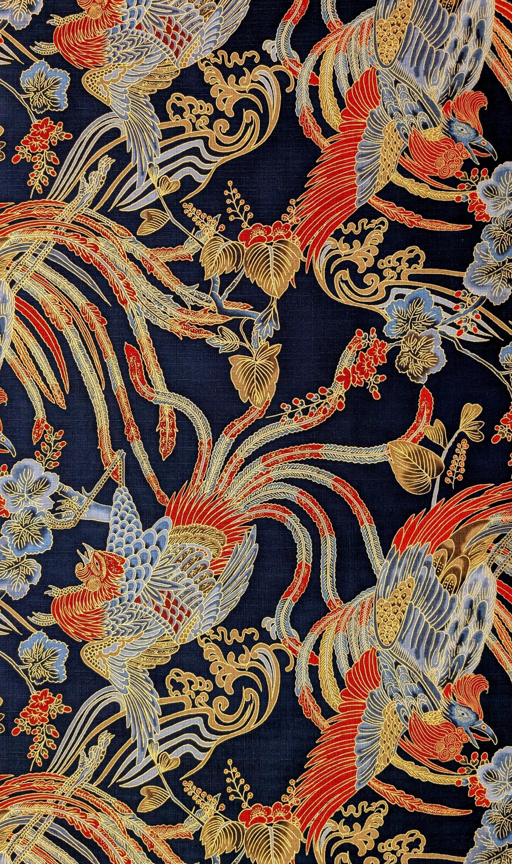 NEW Golden Phoenix Hokkoh Japanese cotton dobby fabric 1024-1110-1 D navy