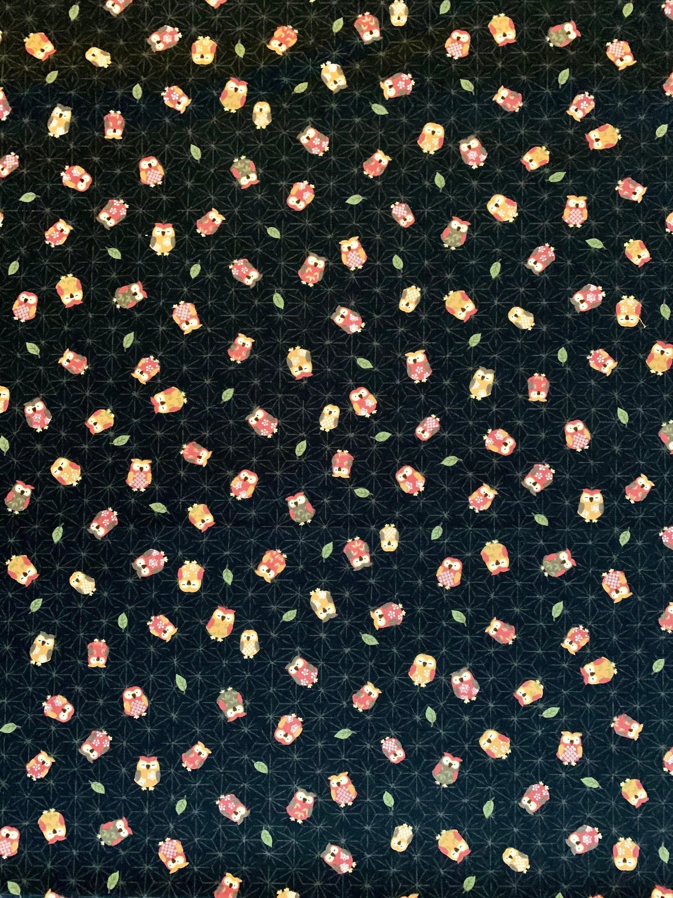 Sevenberry - Owls and Asanoha Stars Cotton Fabric - Black