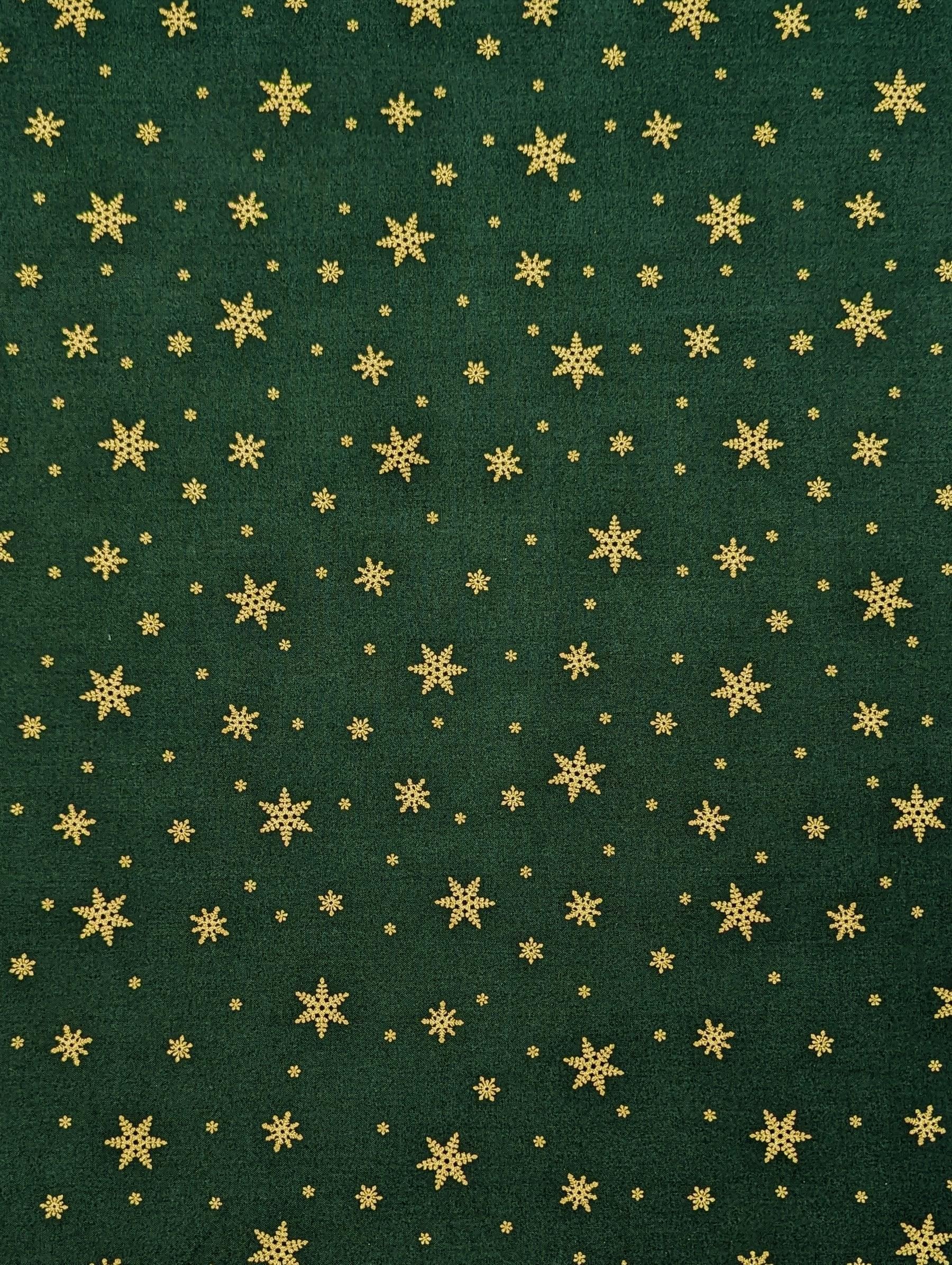 Hishiei - Golden Snowflakes Cotton Fabric - Green