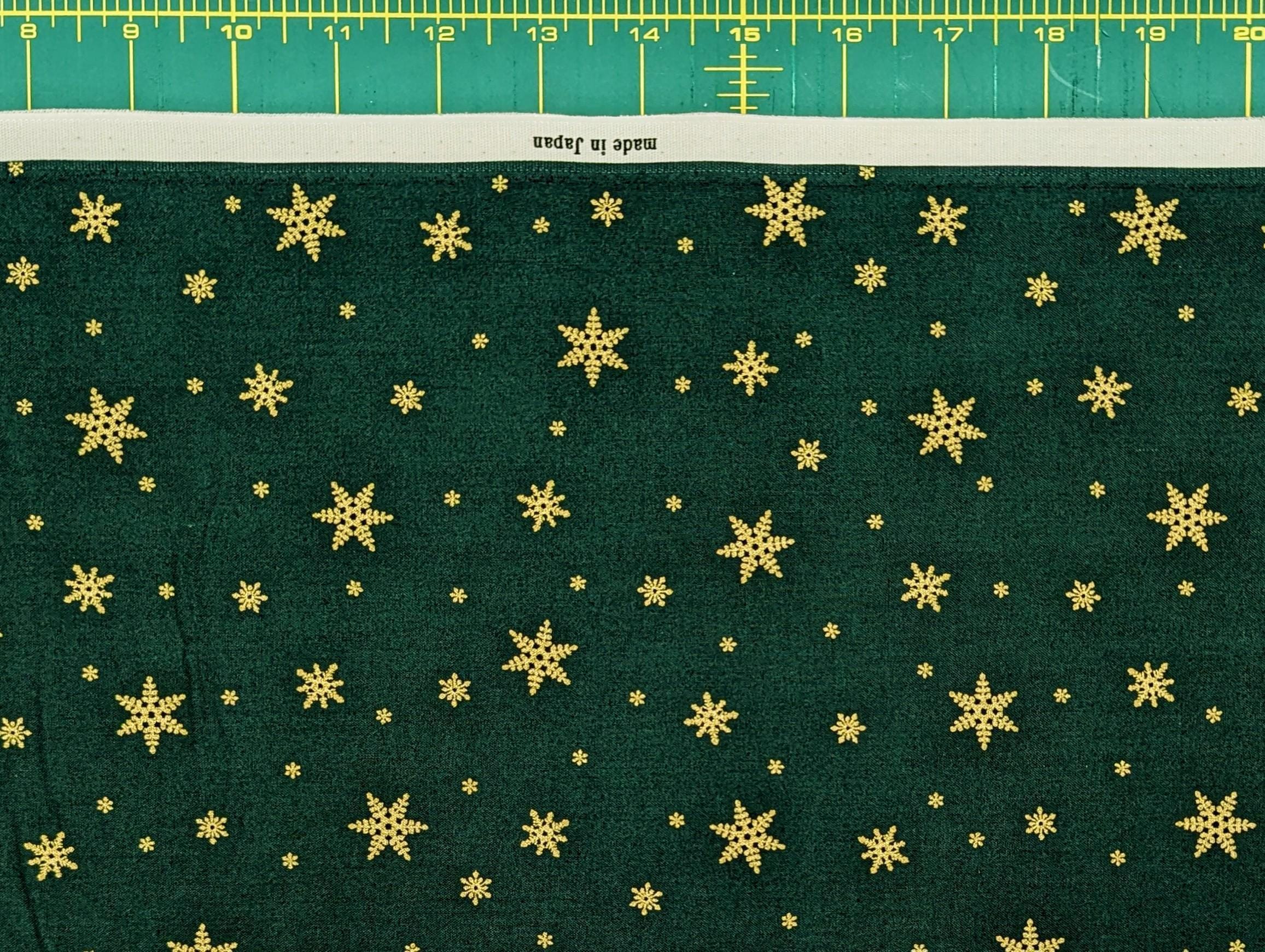 Hishiei - Golden Snowflakes Cotton Fabric - Green