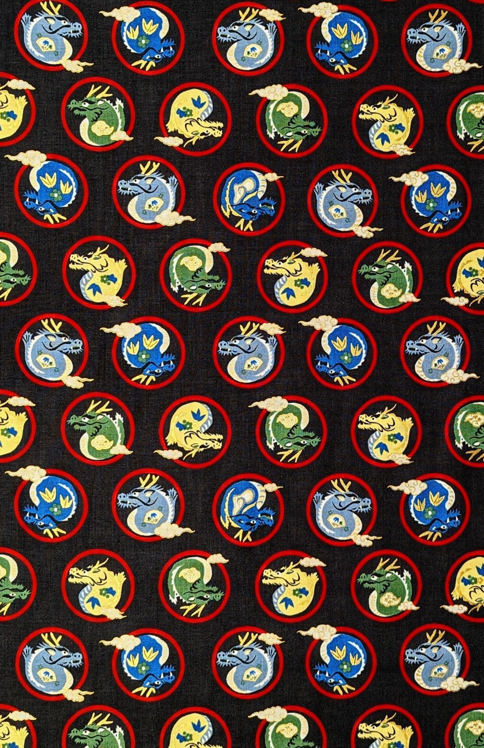Hokkoh - Little Dragons Cotton Fabric - Black