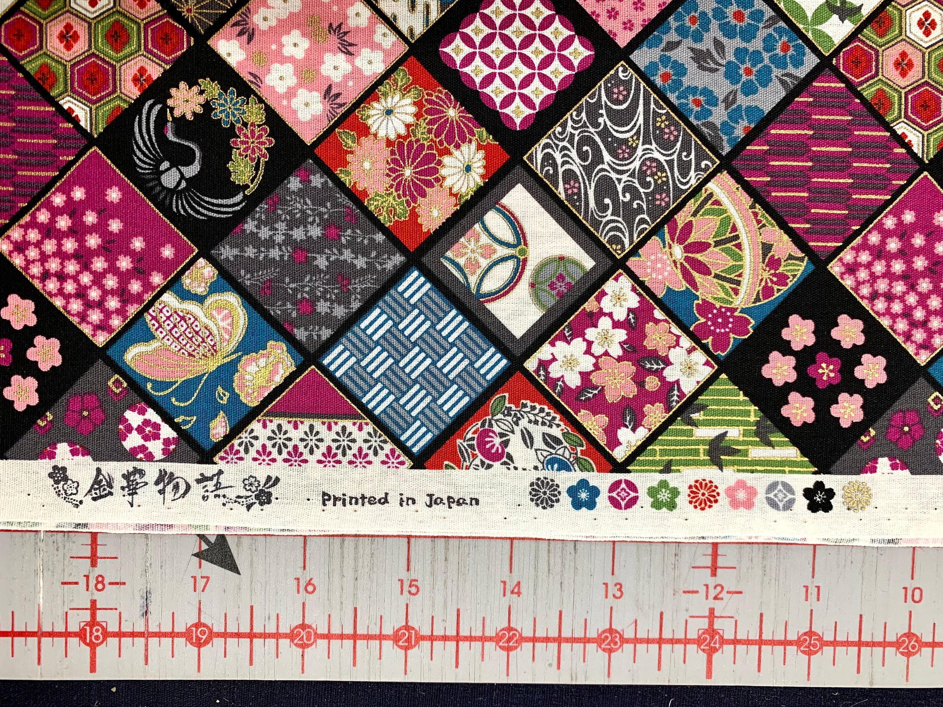 Senyo - Golden Flower Story Cotton Fabric - Magenta Black