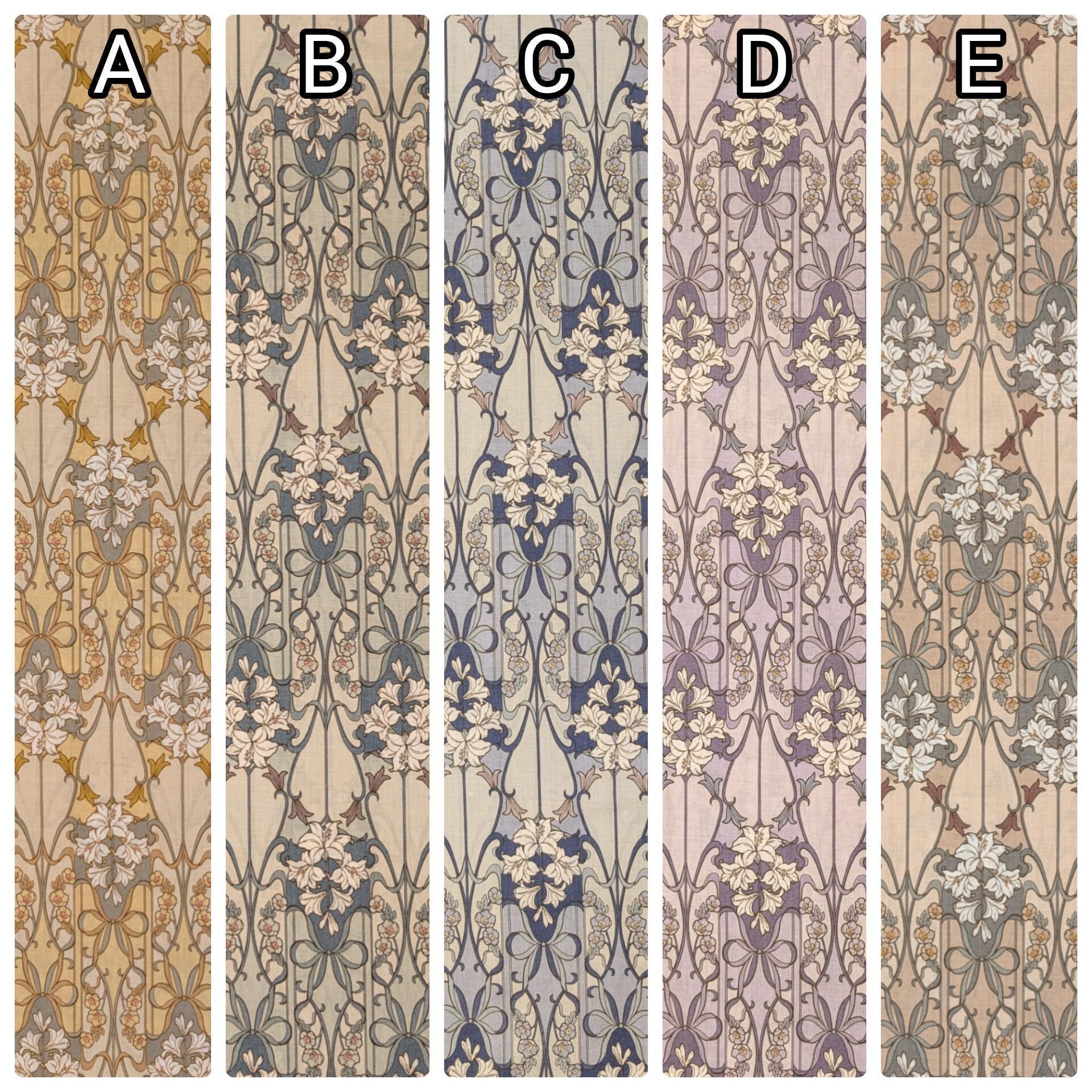 Hokkoh - Nouveau Flower Filigree Cotton Lawn - Light Blue and Beige